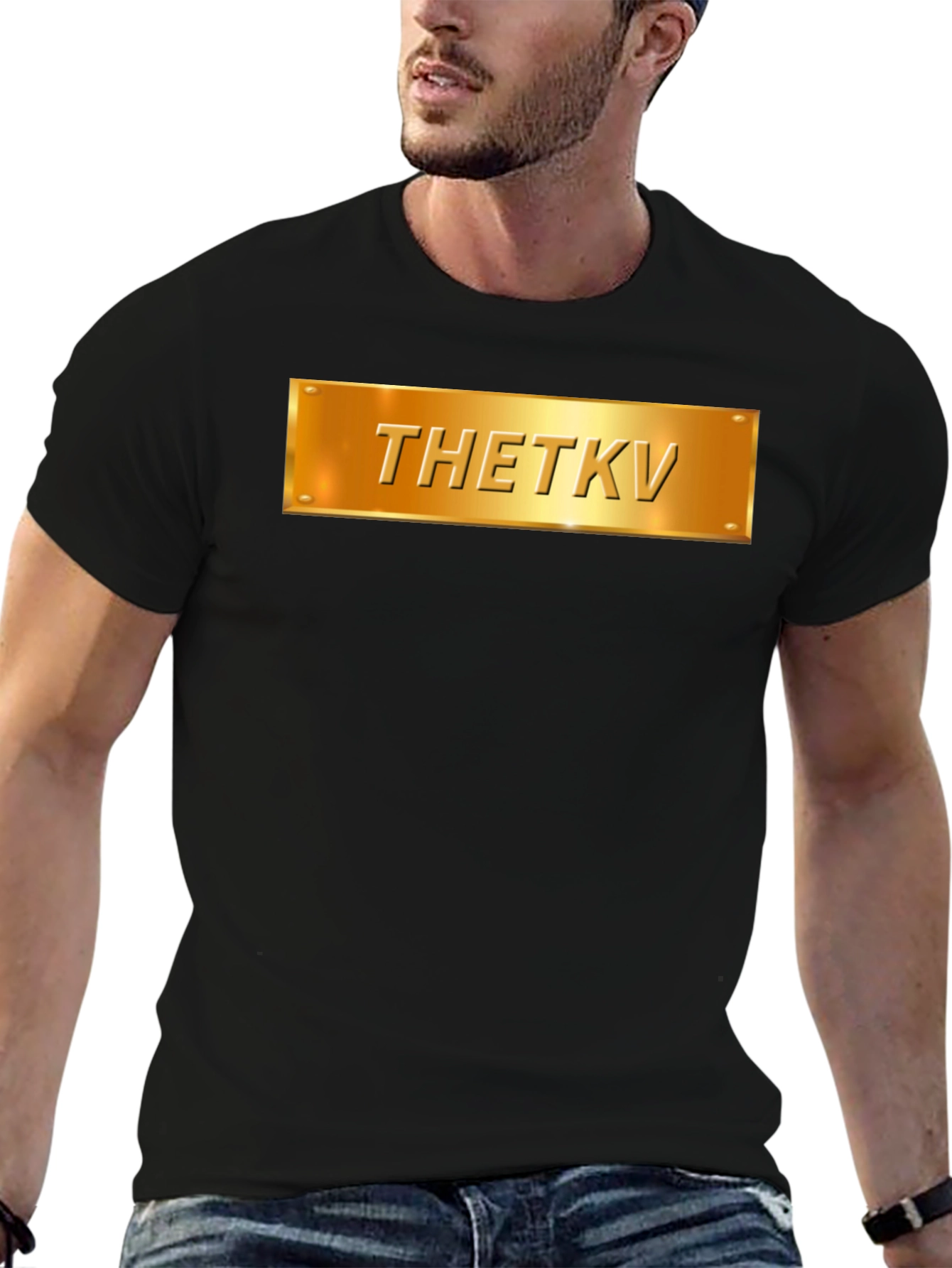 Thetkv Black Graphic Tee - Gold Plate Design