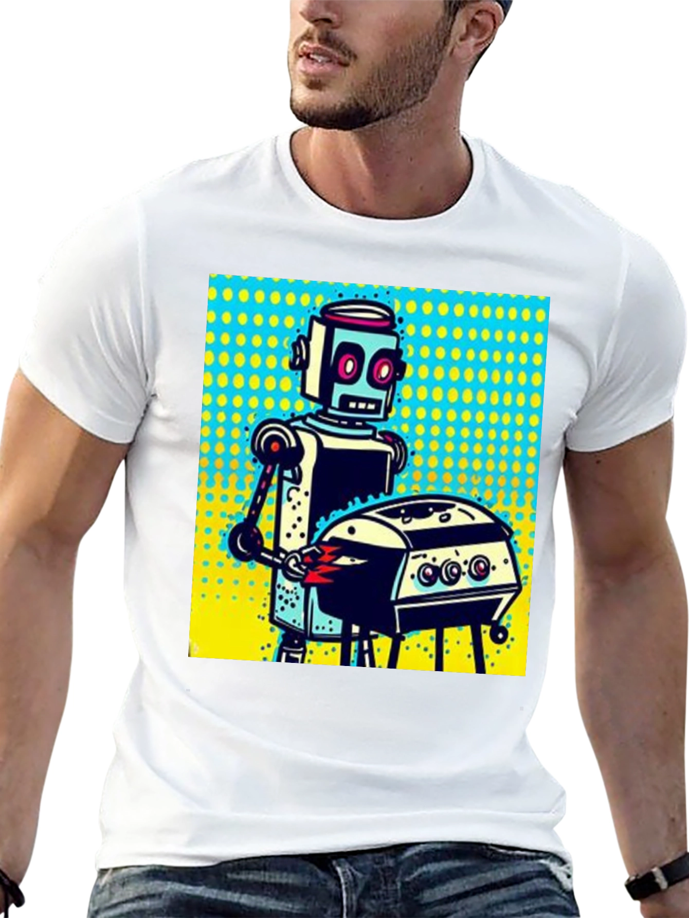 Robot Grilling T-Shirt - Novelty Graphic Tee