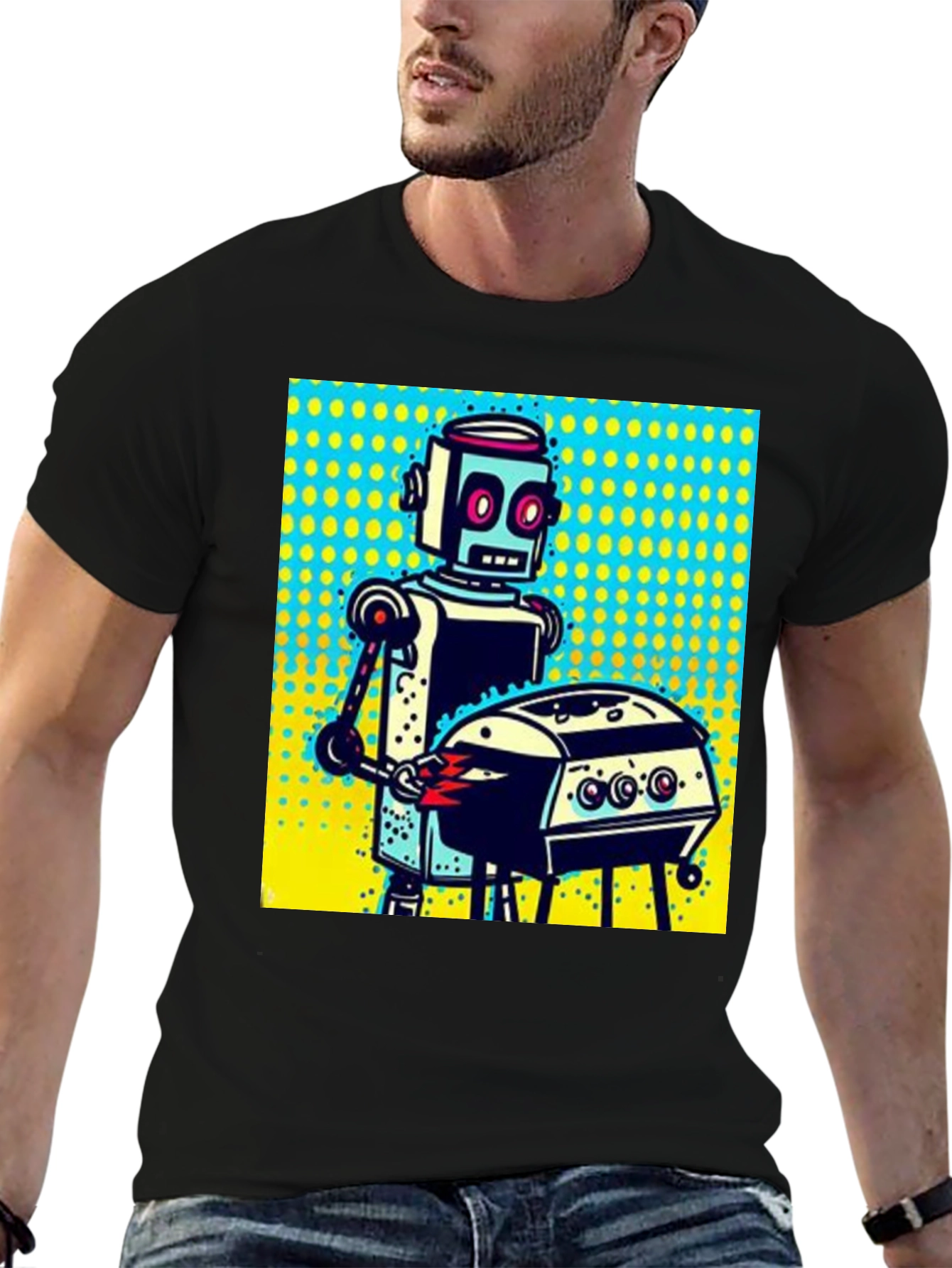 Robot Grilling T-Shirt - Novelty Graphic Tee