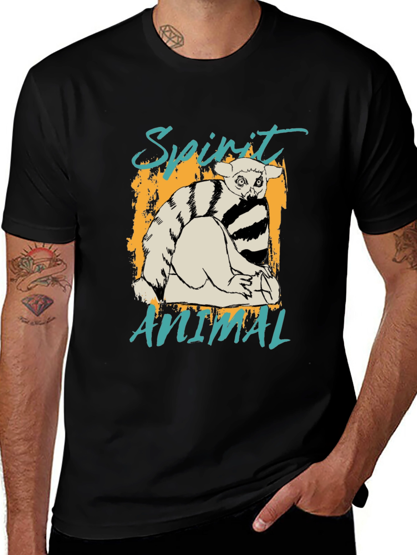 Spirit Animal Lemur Graphic Black T-Shirt