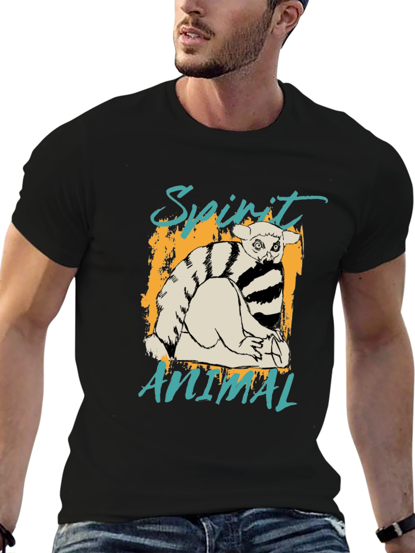 Spirit Animal Lemur Graphic Black T-Shirt