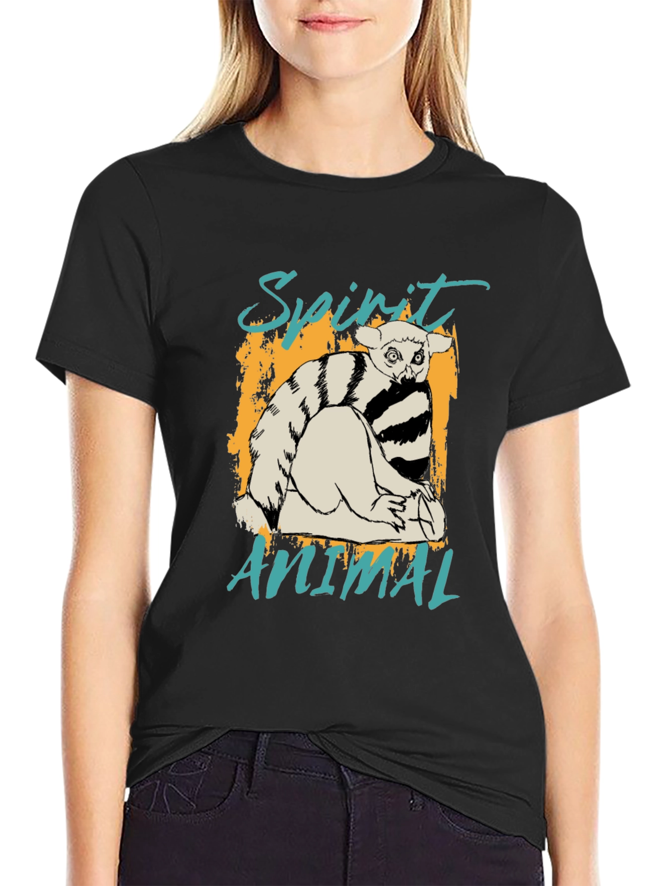 Spirit Animal Lemur Graphic Black T-Shirt