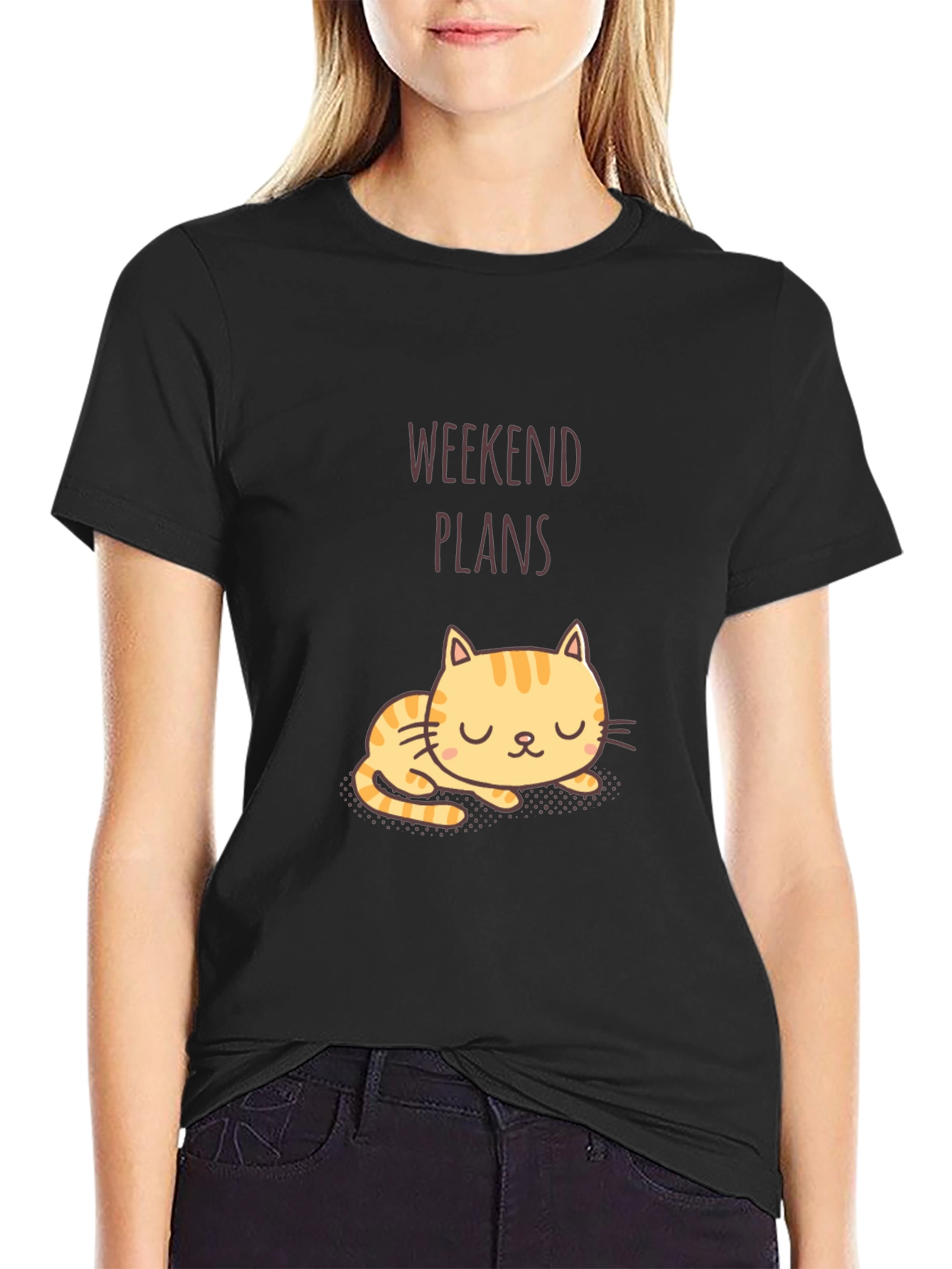Weekend Plans Cat Graphic Tee - Black