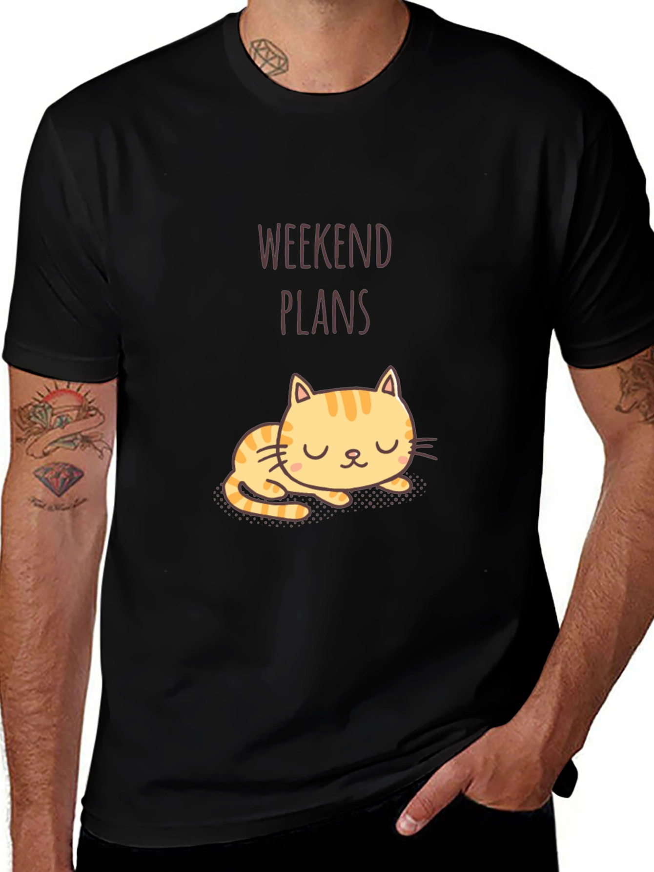 Weekend Plans Cat Graphic Tee - Black