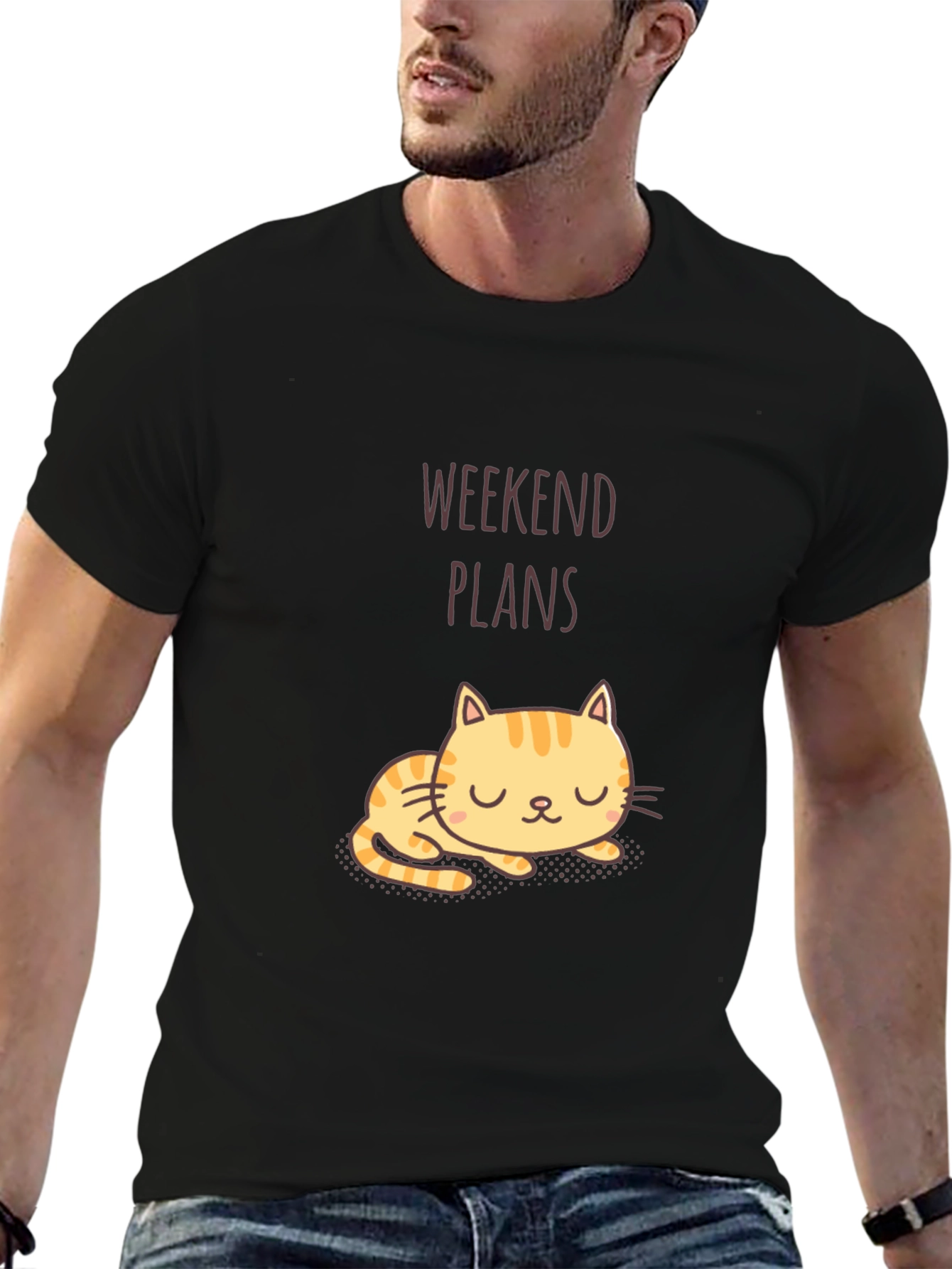 Weekend Plans Cat Graphic Tee - Black