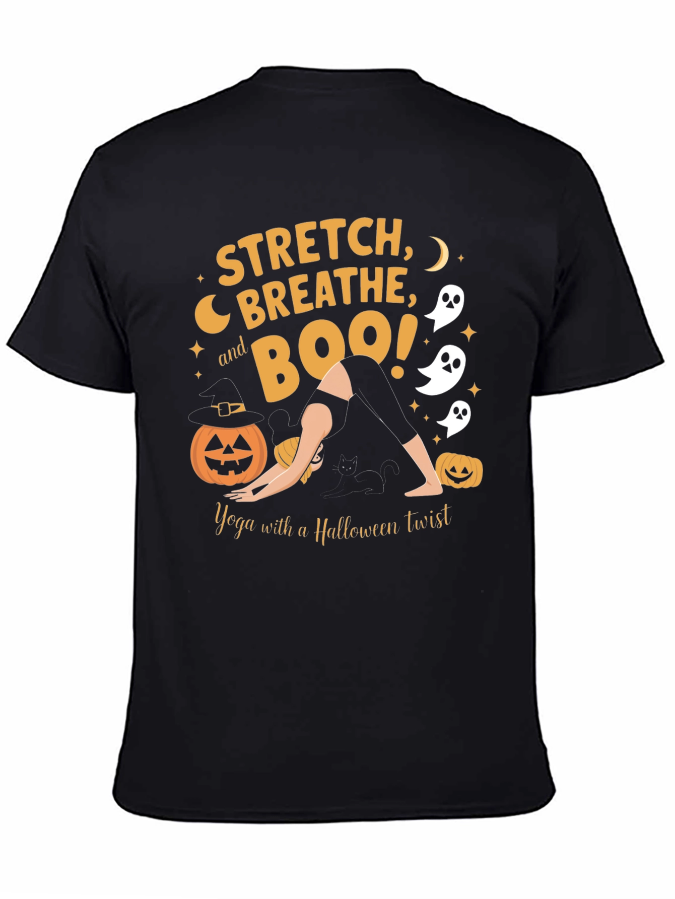 Halloween Yoga T-Shirt: Stretch Breathe Boo!