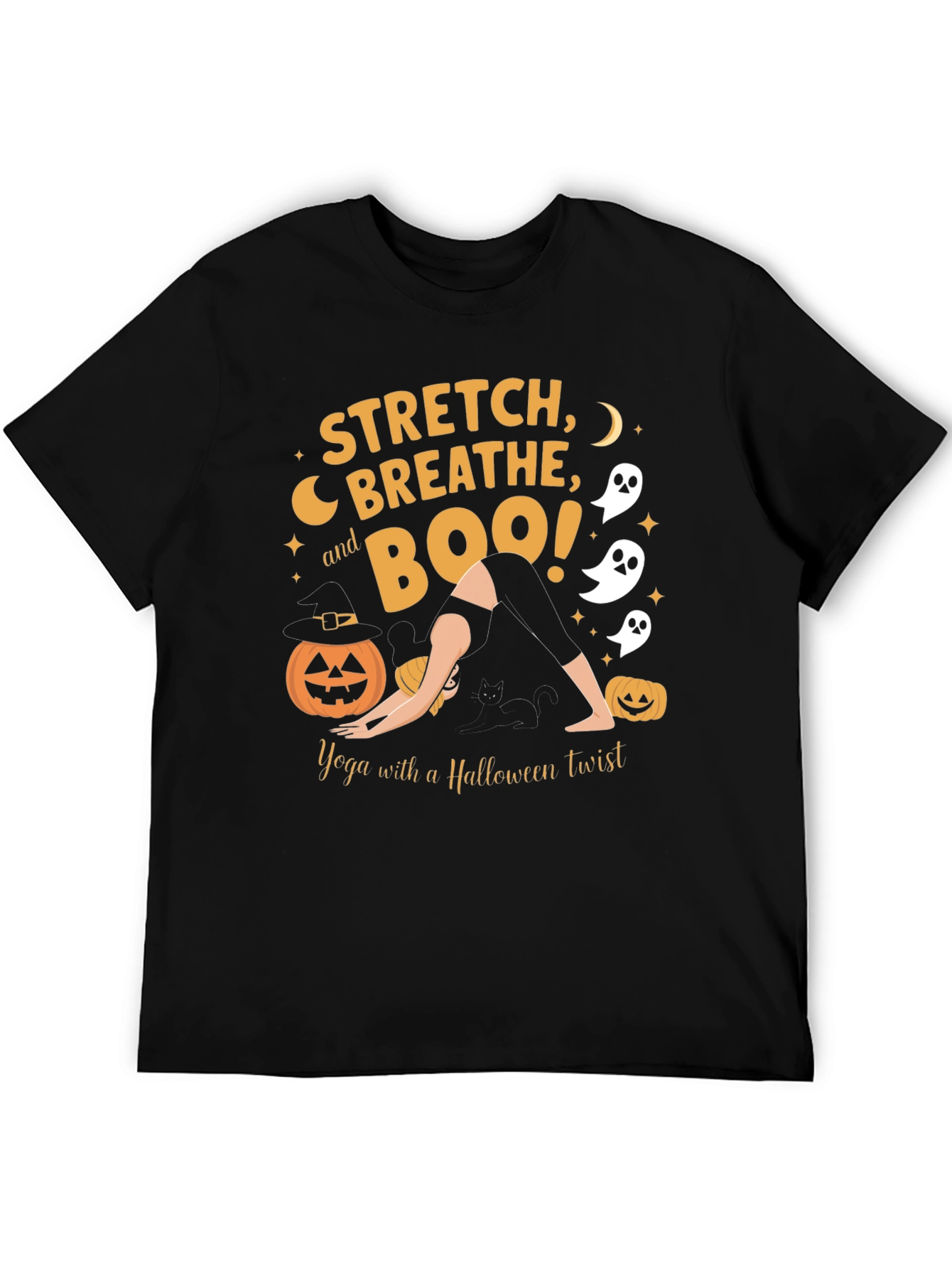 Halloween Yoga T-Shirt: Stretch Breathe Boo!