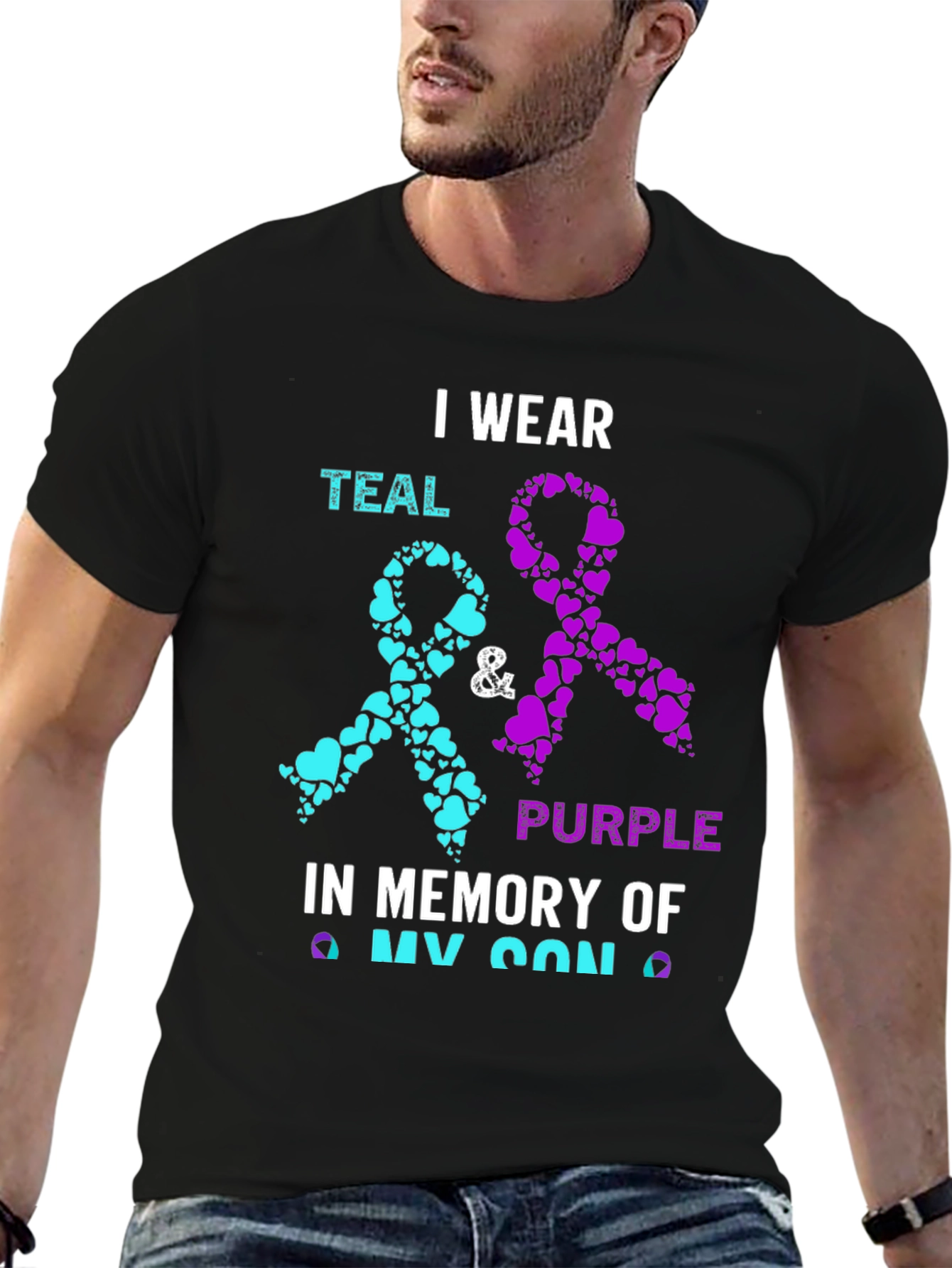 Teal & Purple Ribbon My Son Awareness T-Shirt