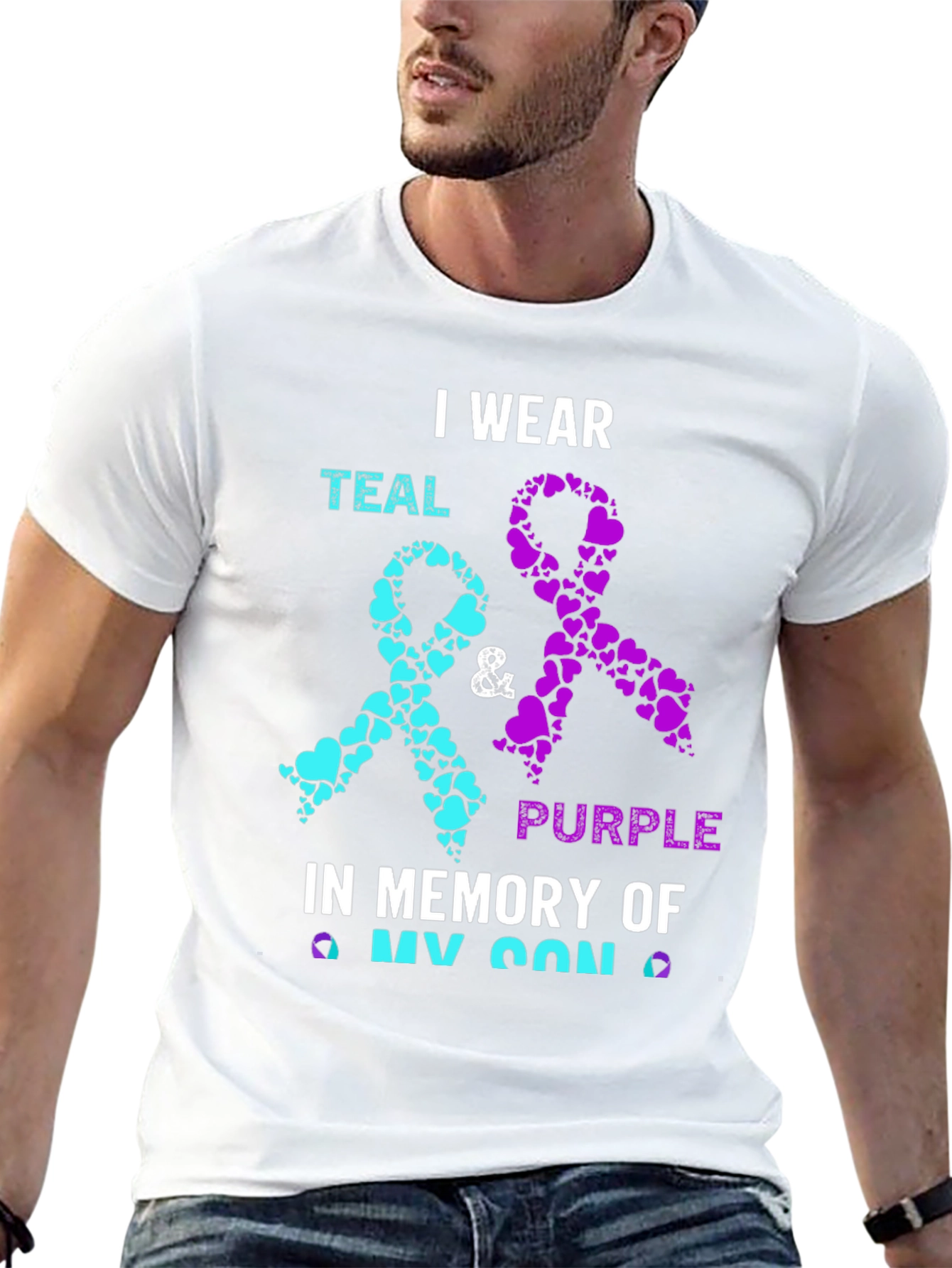 Teal & Purple Ribbon My Son Awareness T-Shirt