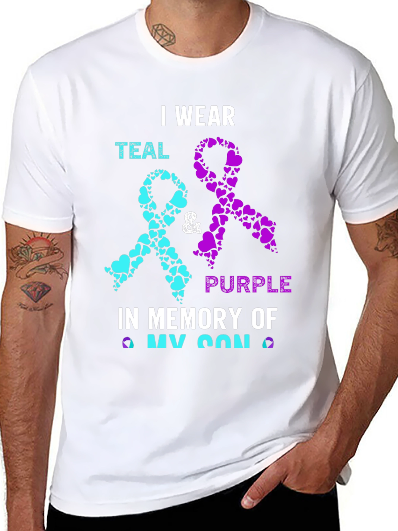Teal & Purple Ribbon My Son Awareness T-Shirt