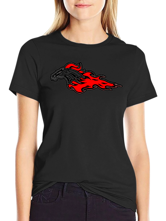Flaming Horse Graphic Tee - Black Cotton T-Shirt