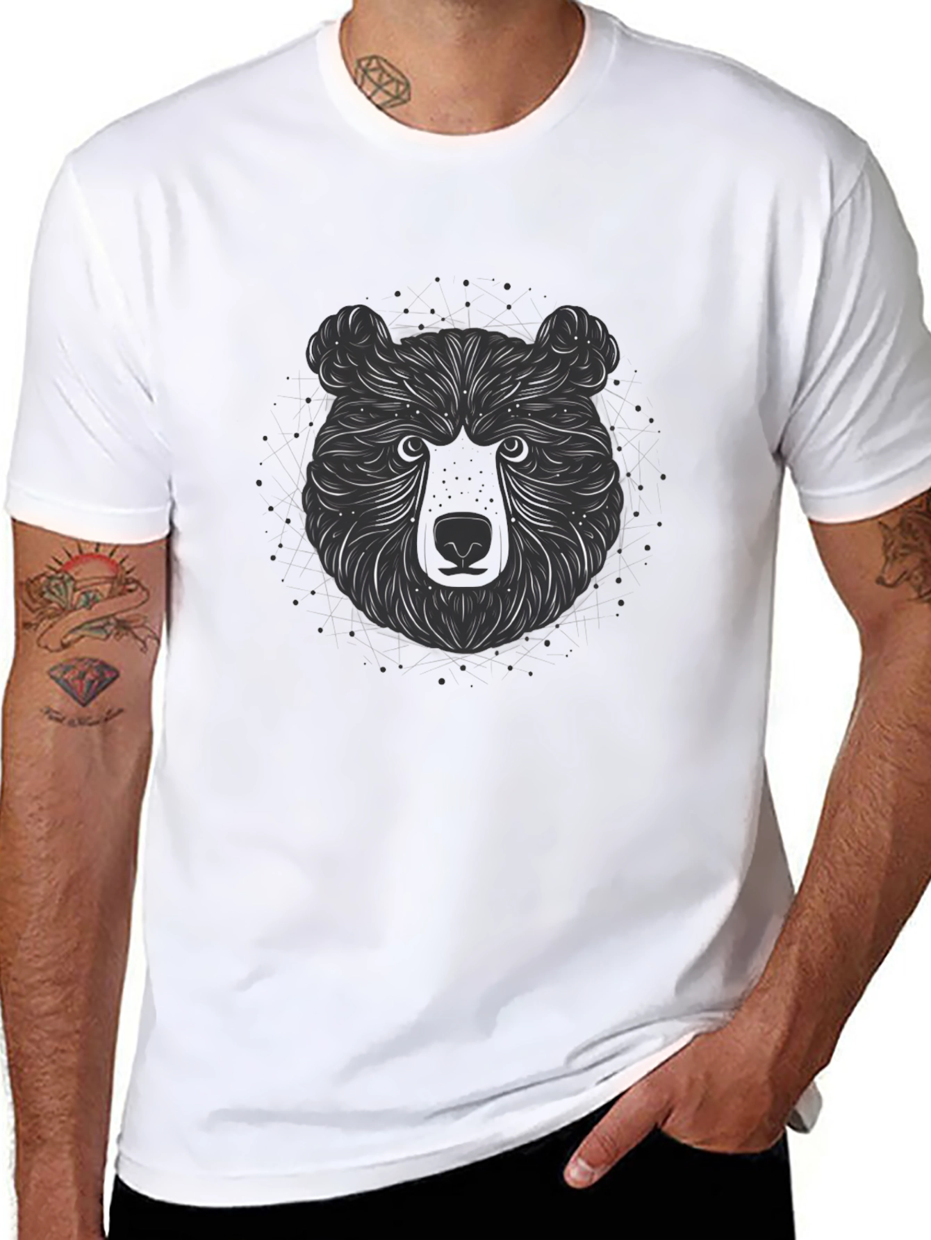 Abstract Bear Graphic Tee - Stylish Mens Black T-Shirt
