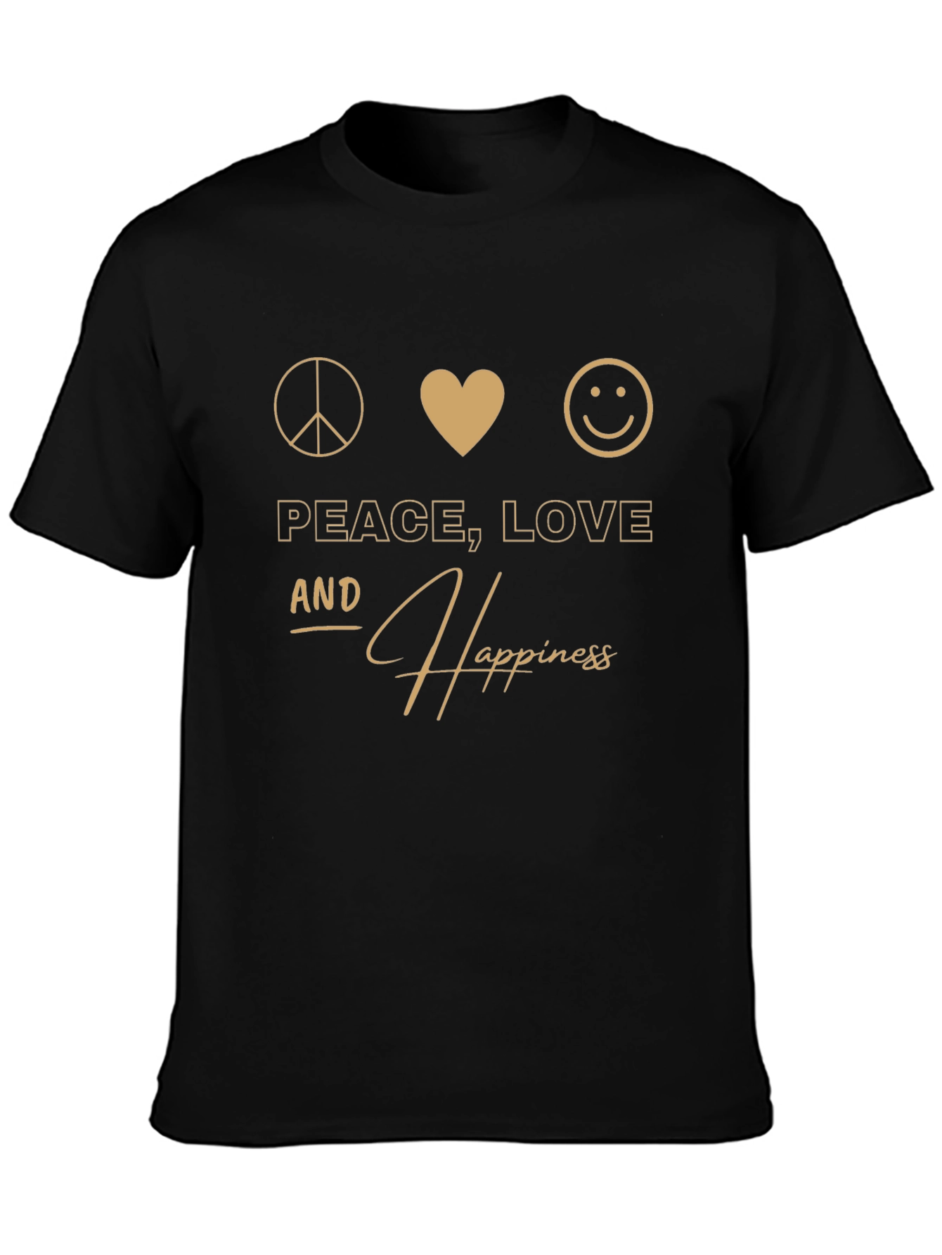 Peace Love and Happiness Graphic T-Shirt - Black