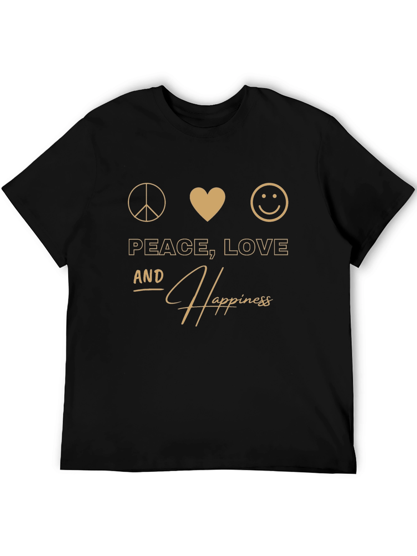 Peace Love and Happiness Graphic T-Shirt - Black