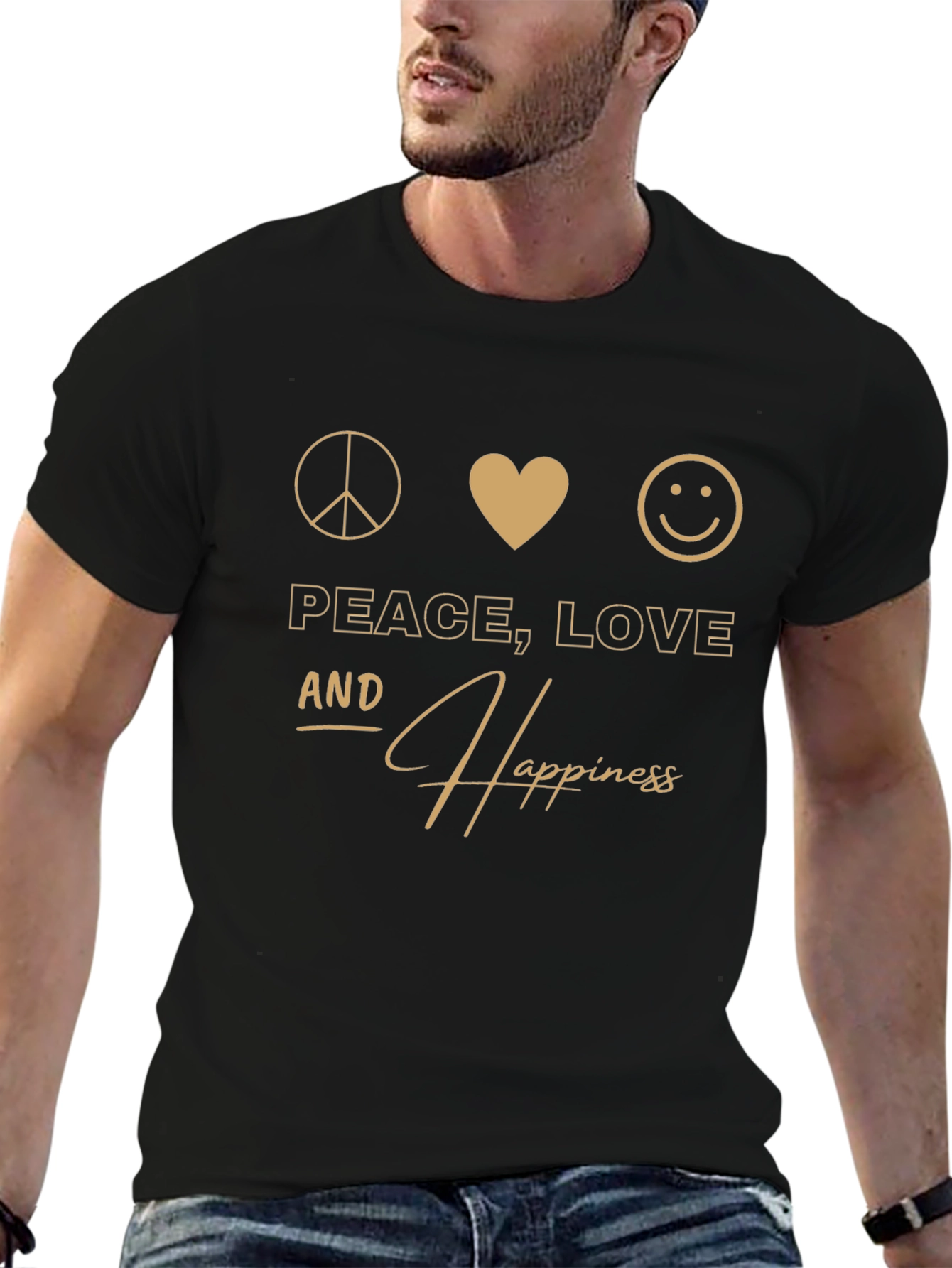 Peace Love and Happiness Graphic T-Shirt - Black