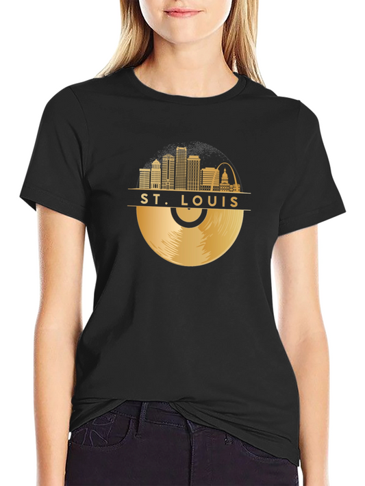 St. Louis Skyline Vinyl Record Black T-Shirt