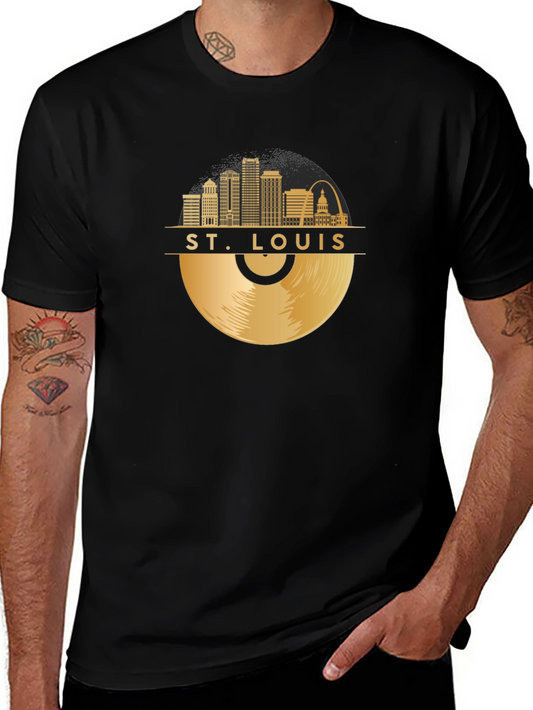 St. Louis Skyline Vinyl Record Black T-Shirt