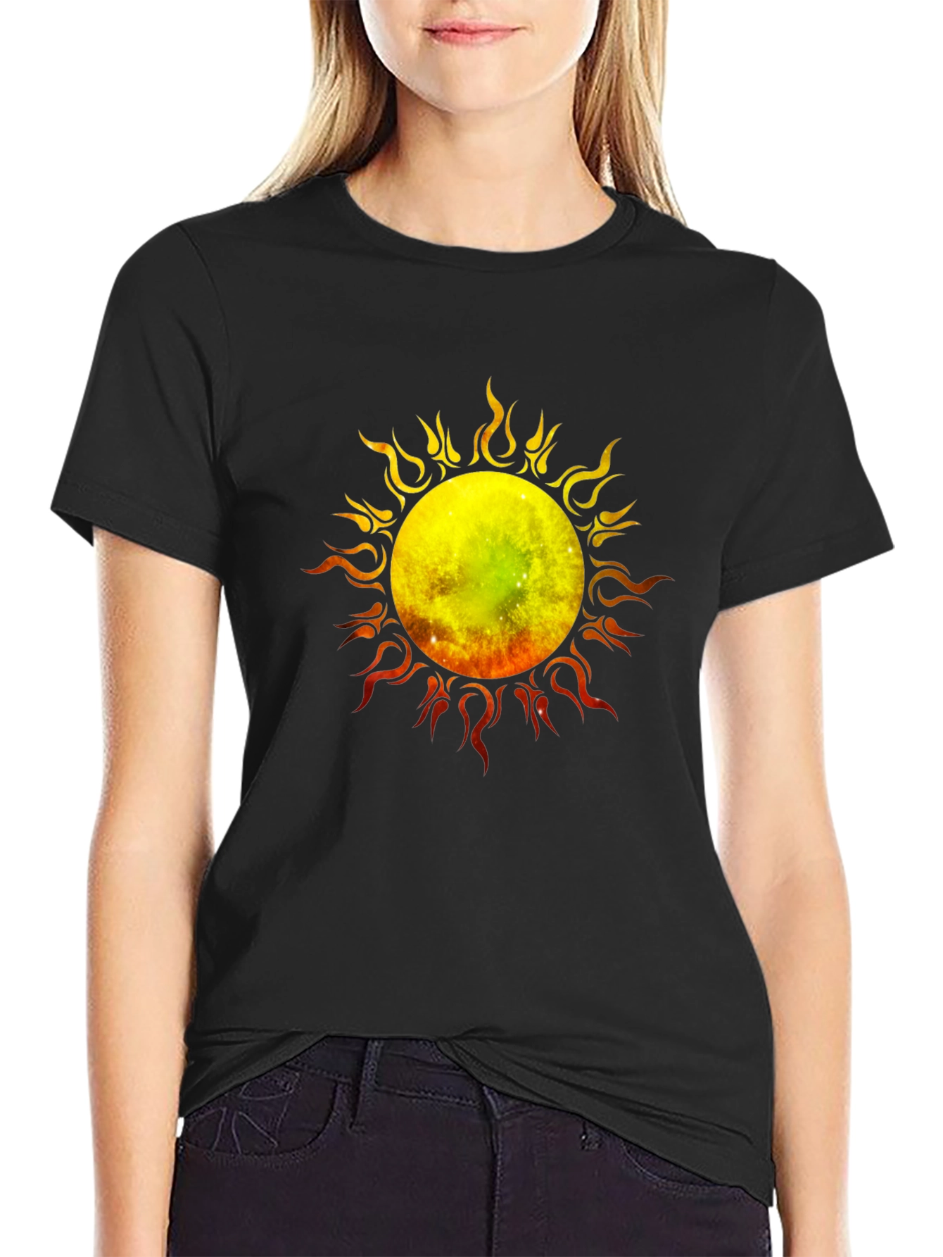 Flaming Sun Graphic Black T-Shirt