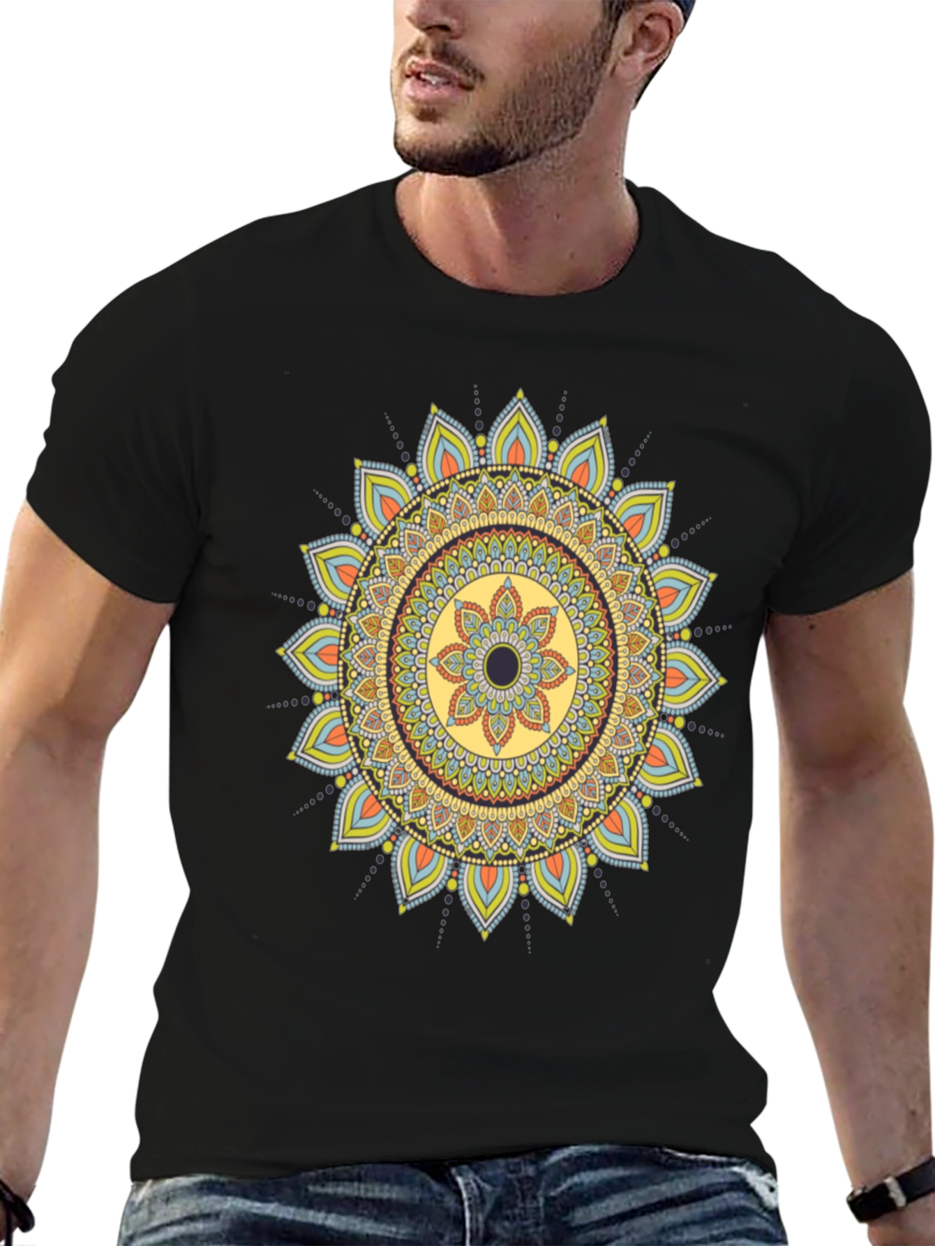 Mandala Print Black T-Shirt - Unique Design