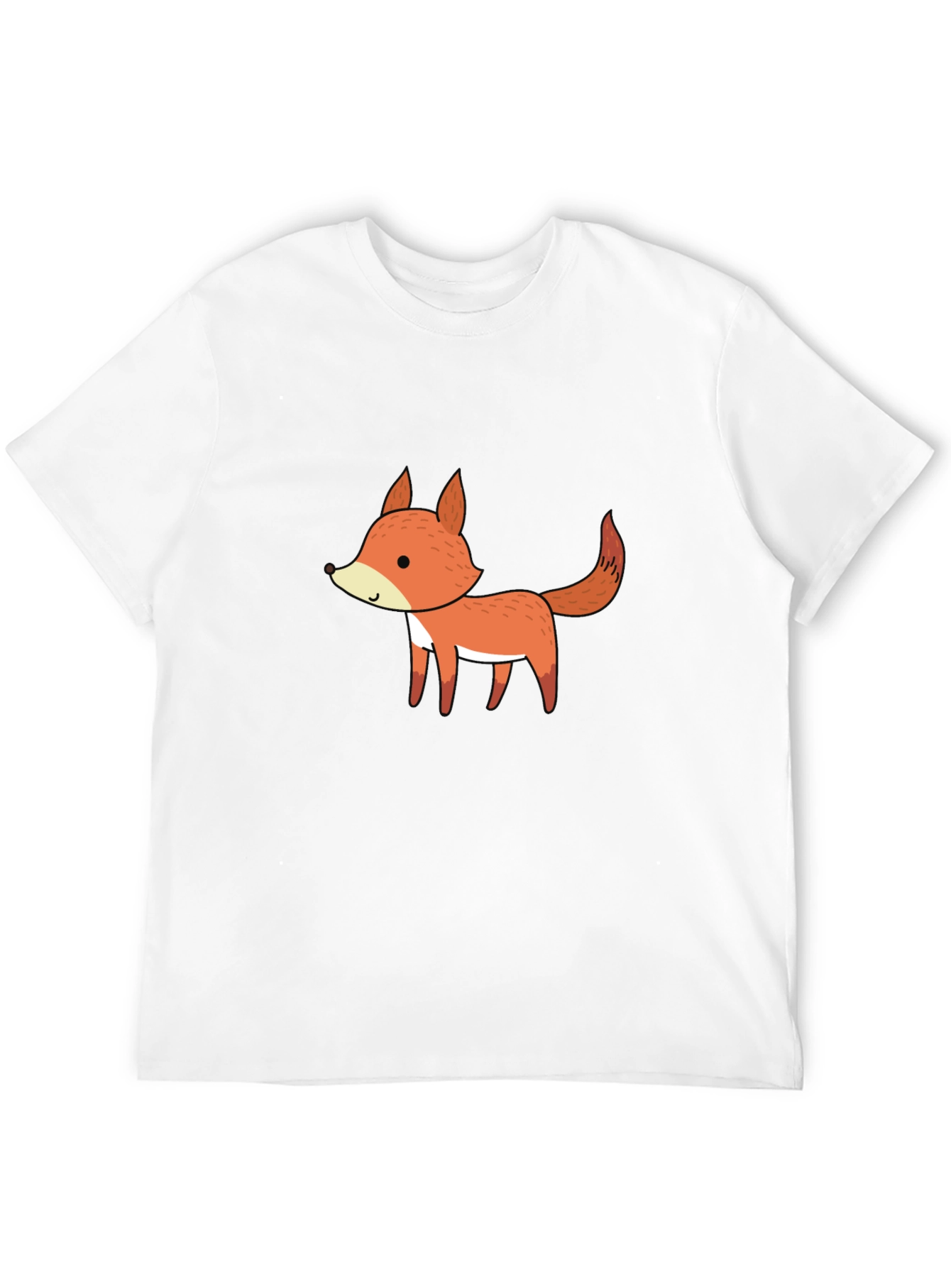 Cute Cartoon Fox Black T-Shirt for Men