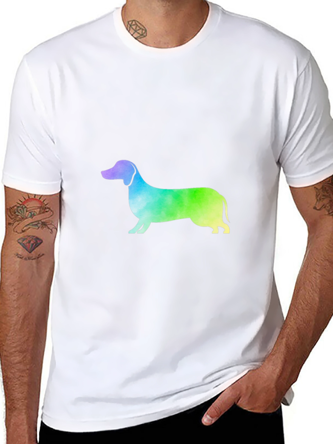 Rainbow Dachshund Graphic Tee - Black Cotton Blend