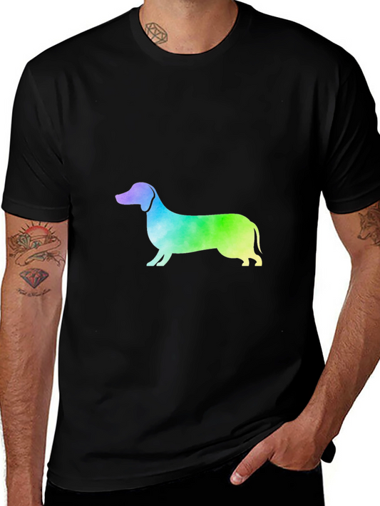Rainbow Dachshund Graphic Tee - Black Cotton Blend