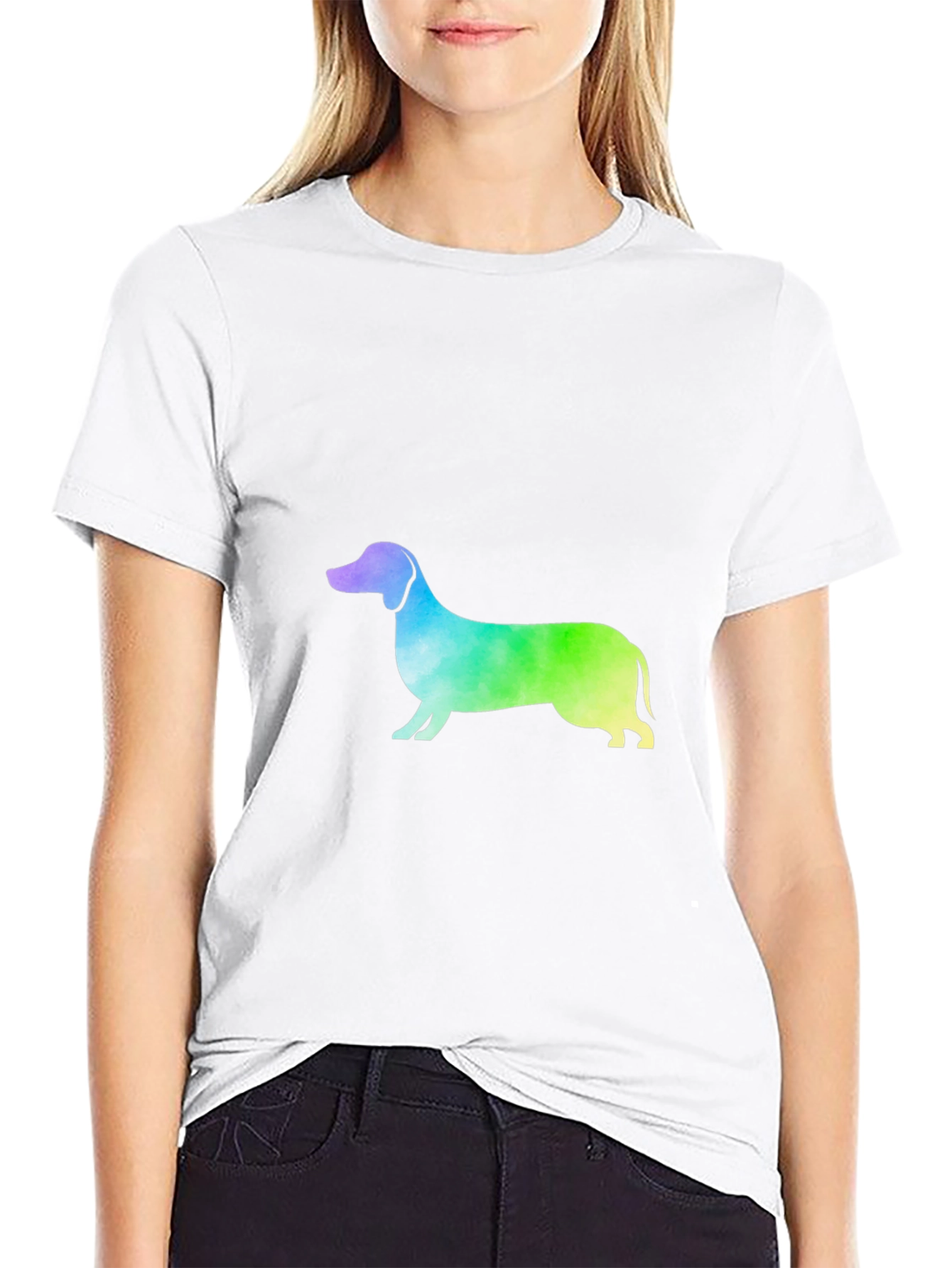 Rainbow Dachshund Graphic Tee - Black Cotton Blend
