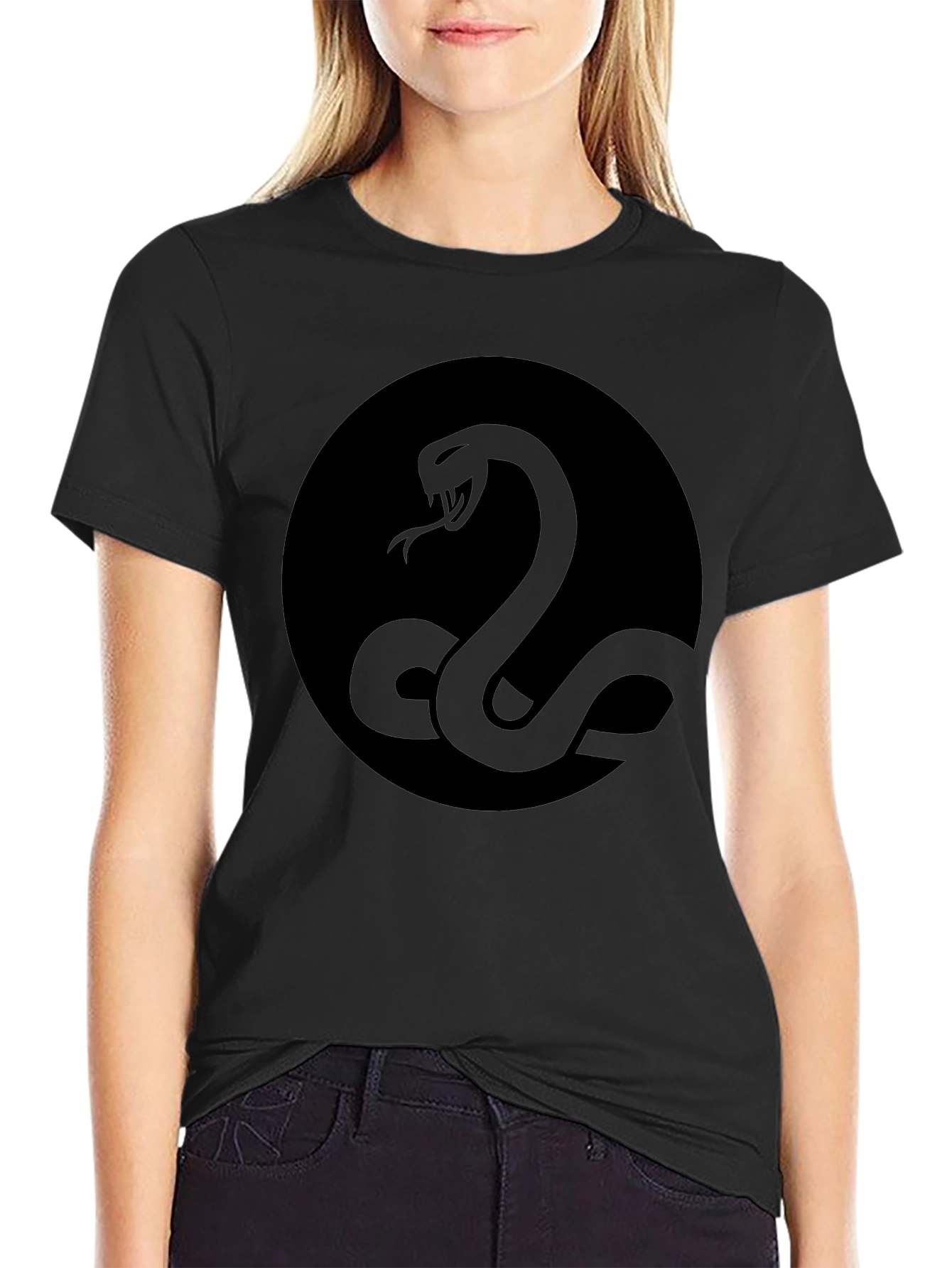 Mens Black Snake Graphic T-Shirt - Stylish Serpent Design