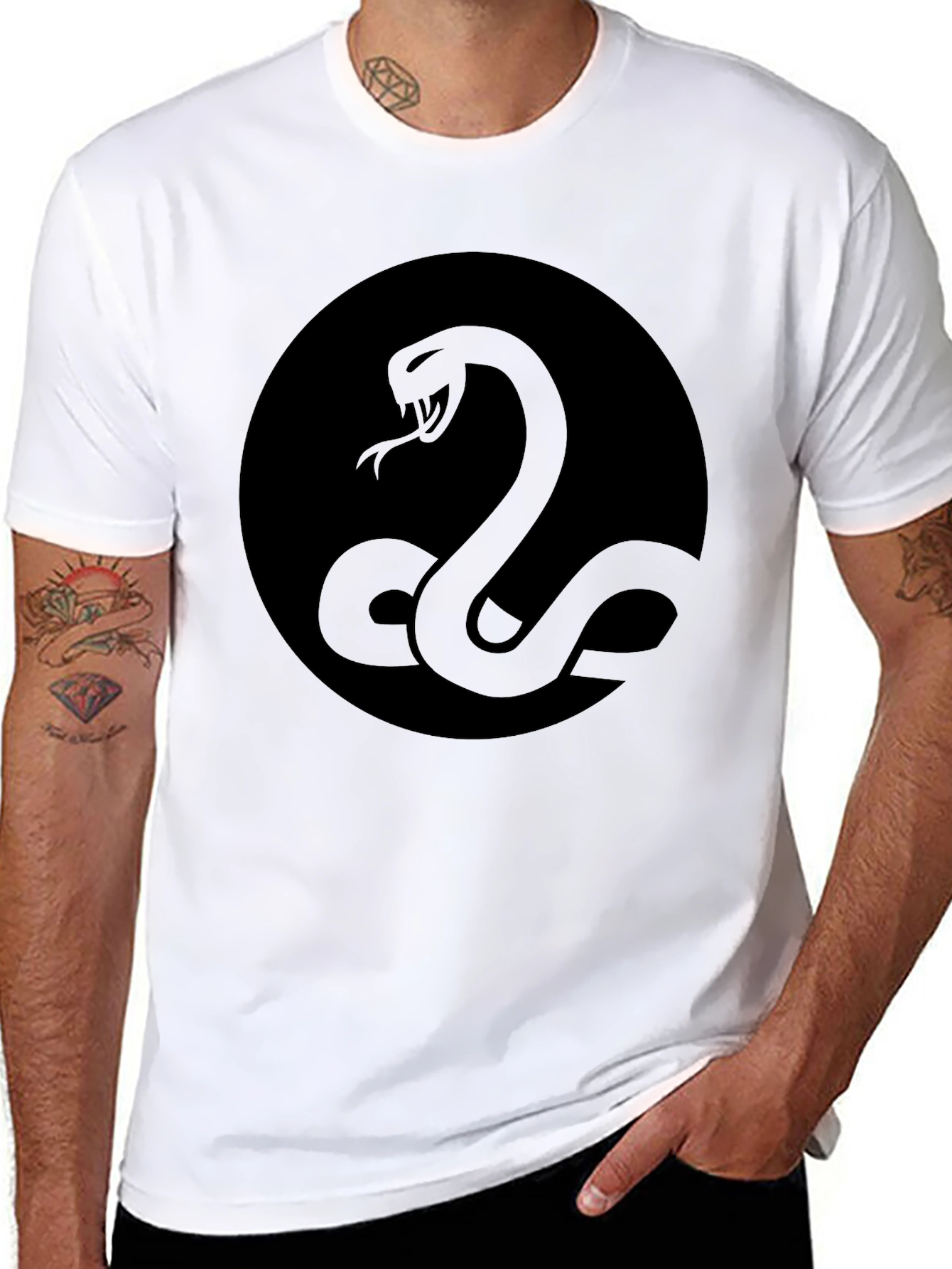 Mens Black Snake Graphic T-Shirt - Stylish Serpent Design