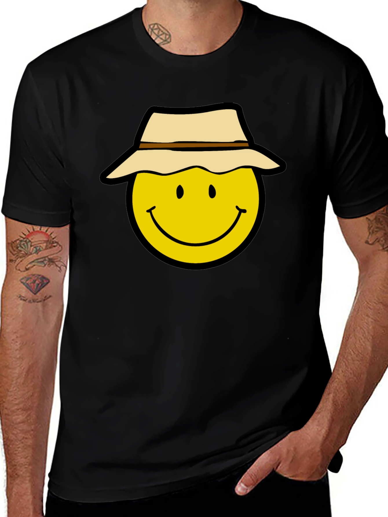 Smiley Face Hat T-Shirt - Cool Graphic Tee