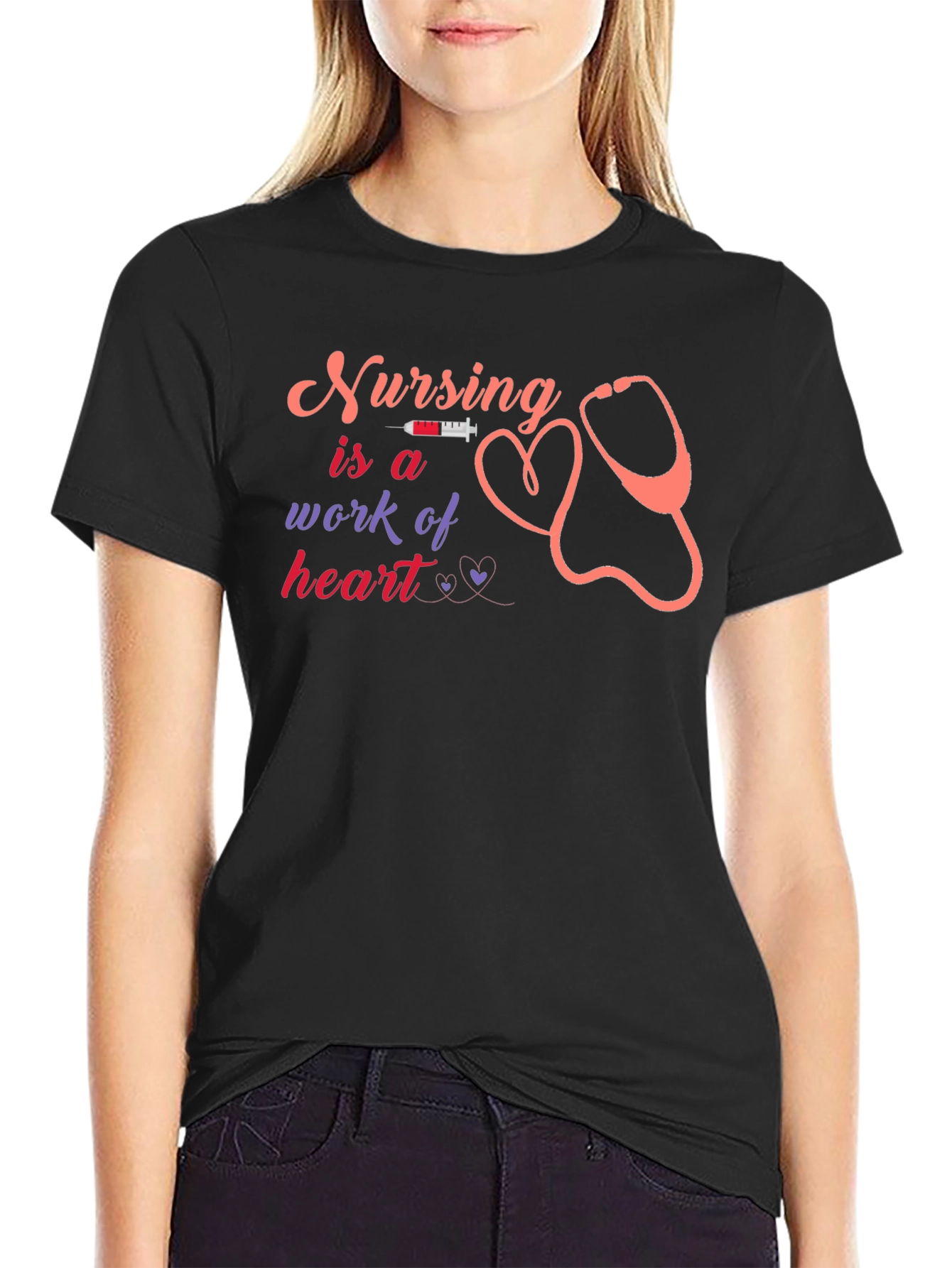 Nursing is a Work of Heart Black T-Shirt