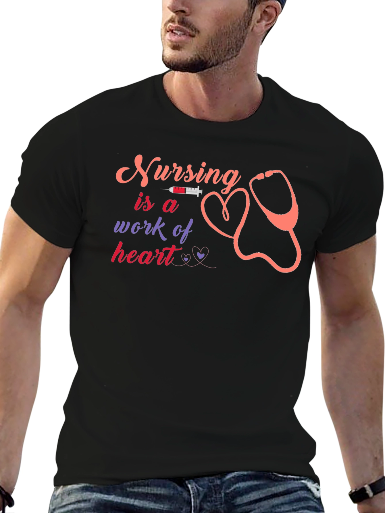 Nursing is a Work of Heart Black T-Shirt