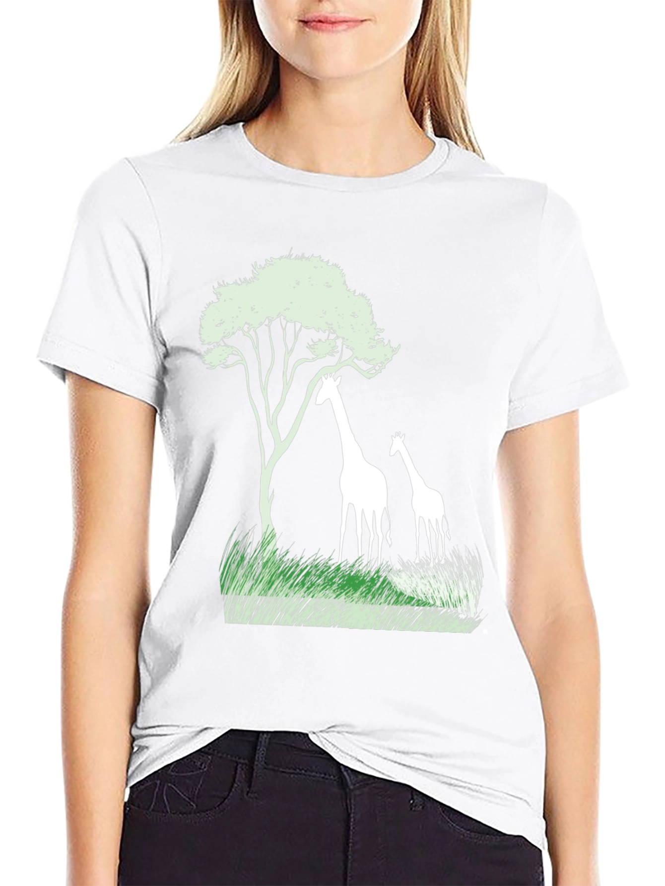 Giraffe Silhouette Graphic Tee - Black