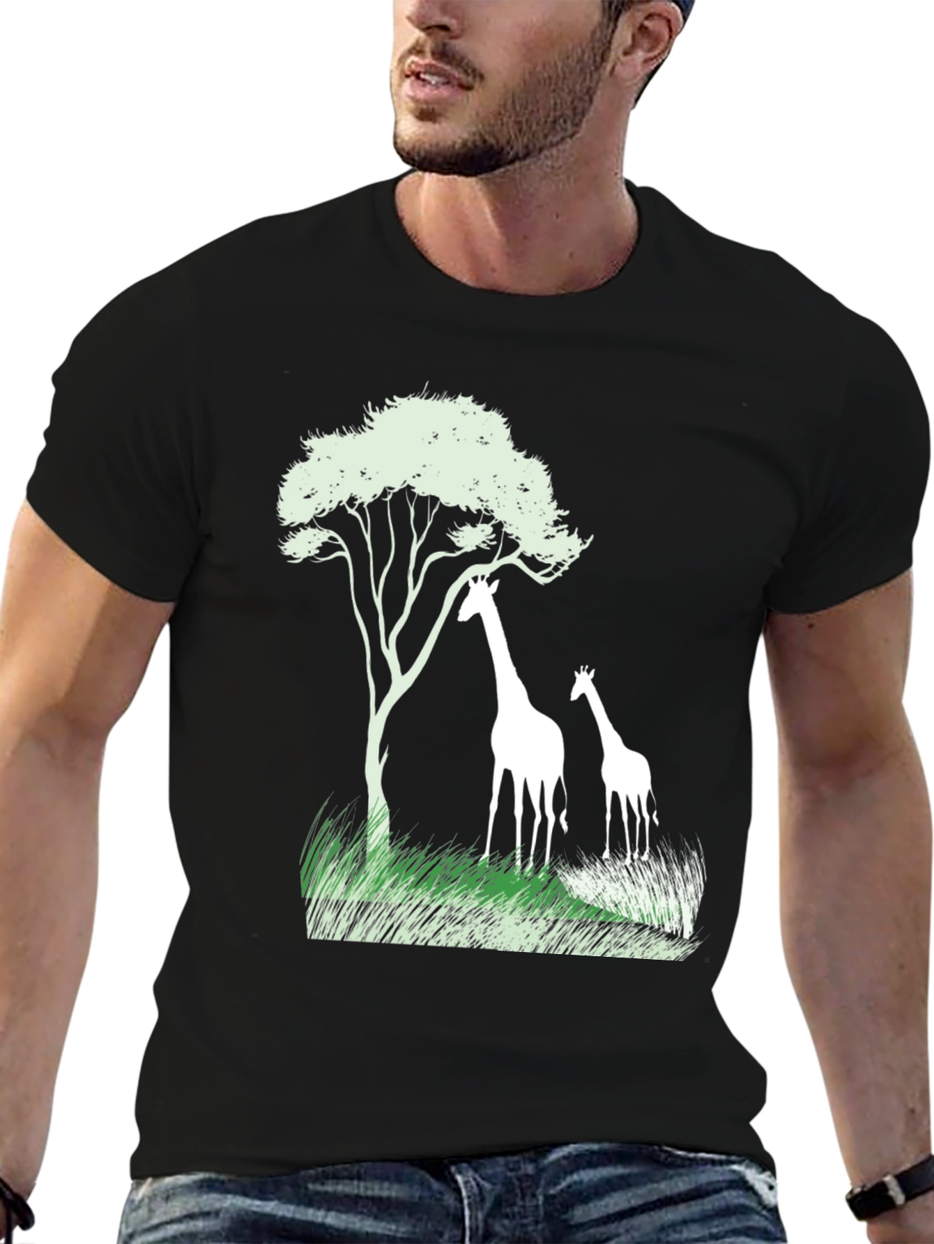 Giraffe Silhouette Graphic Tee - Black