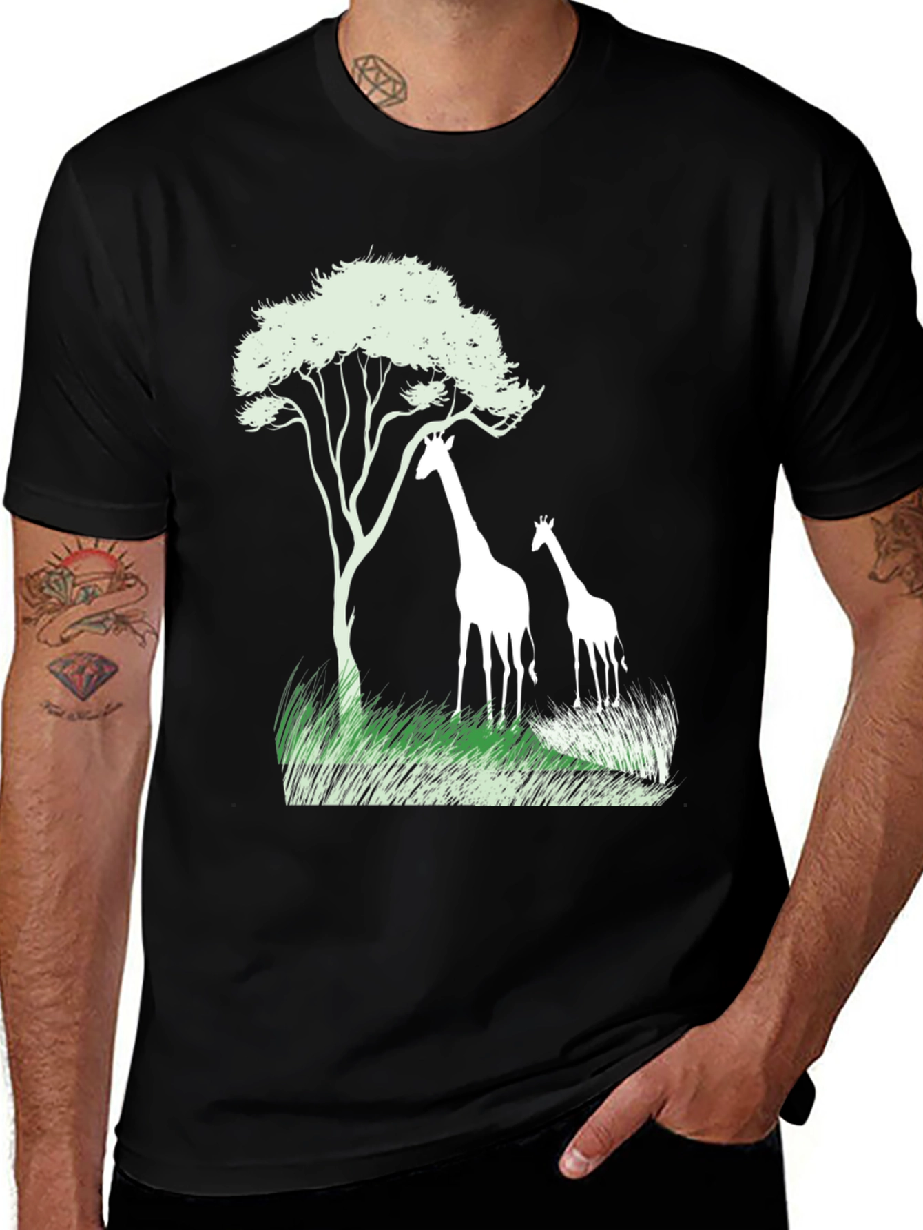 Giraffe Silhouette Graphic Tee - Black