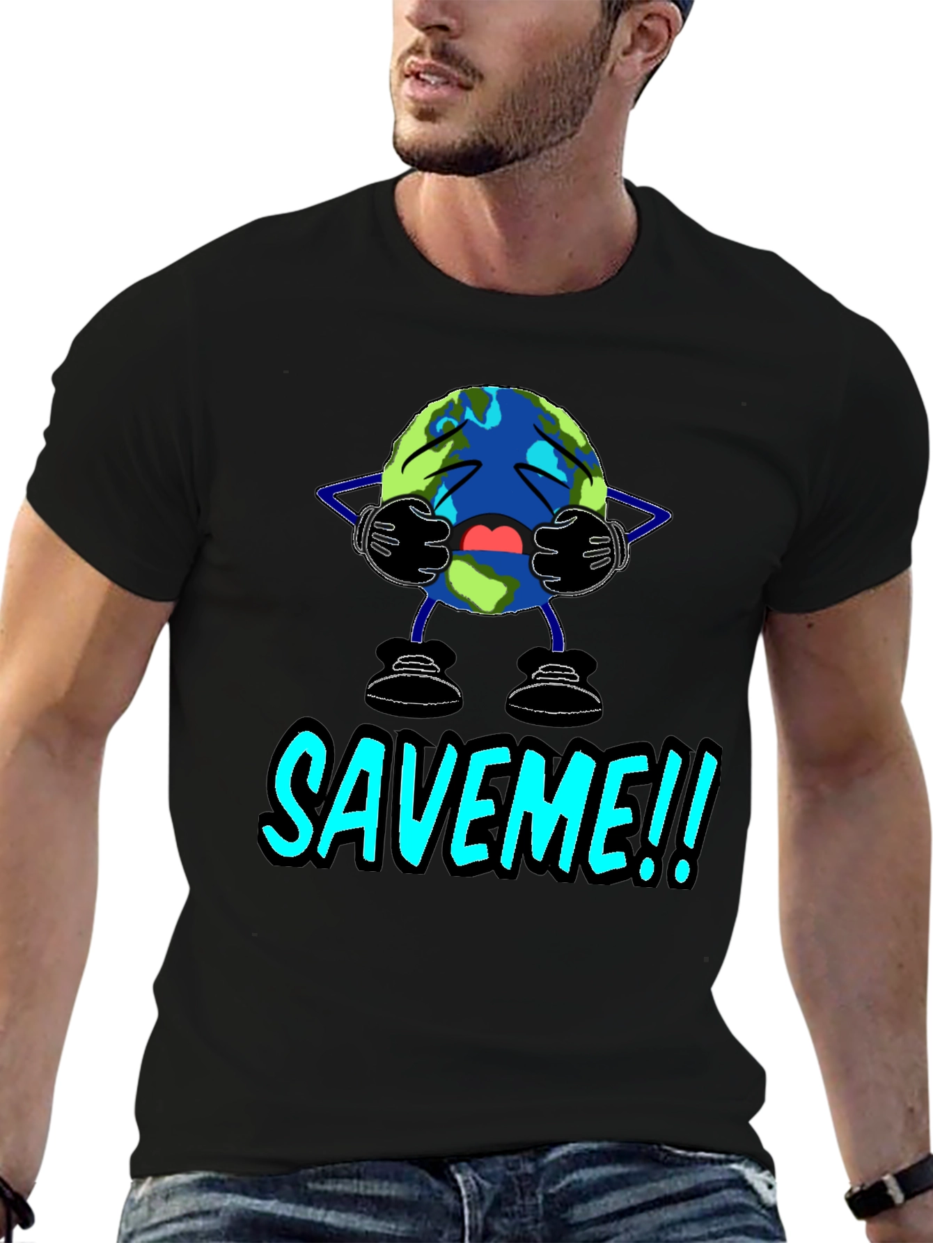 Save Me Earth Graphic T-Shirt - Black Cotton Tee
