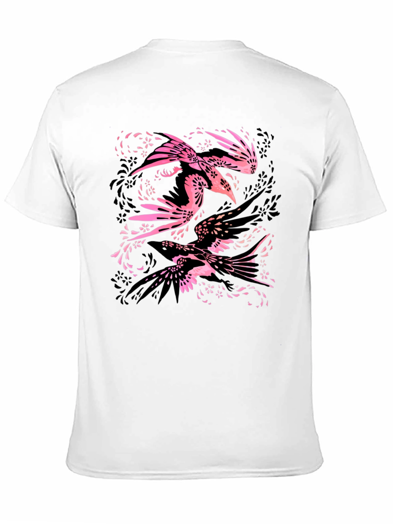 Stylish Black Tee with Bird Floral Design