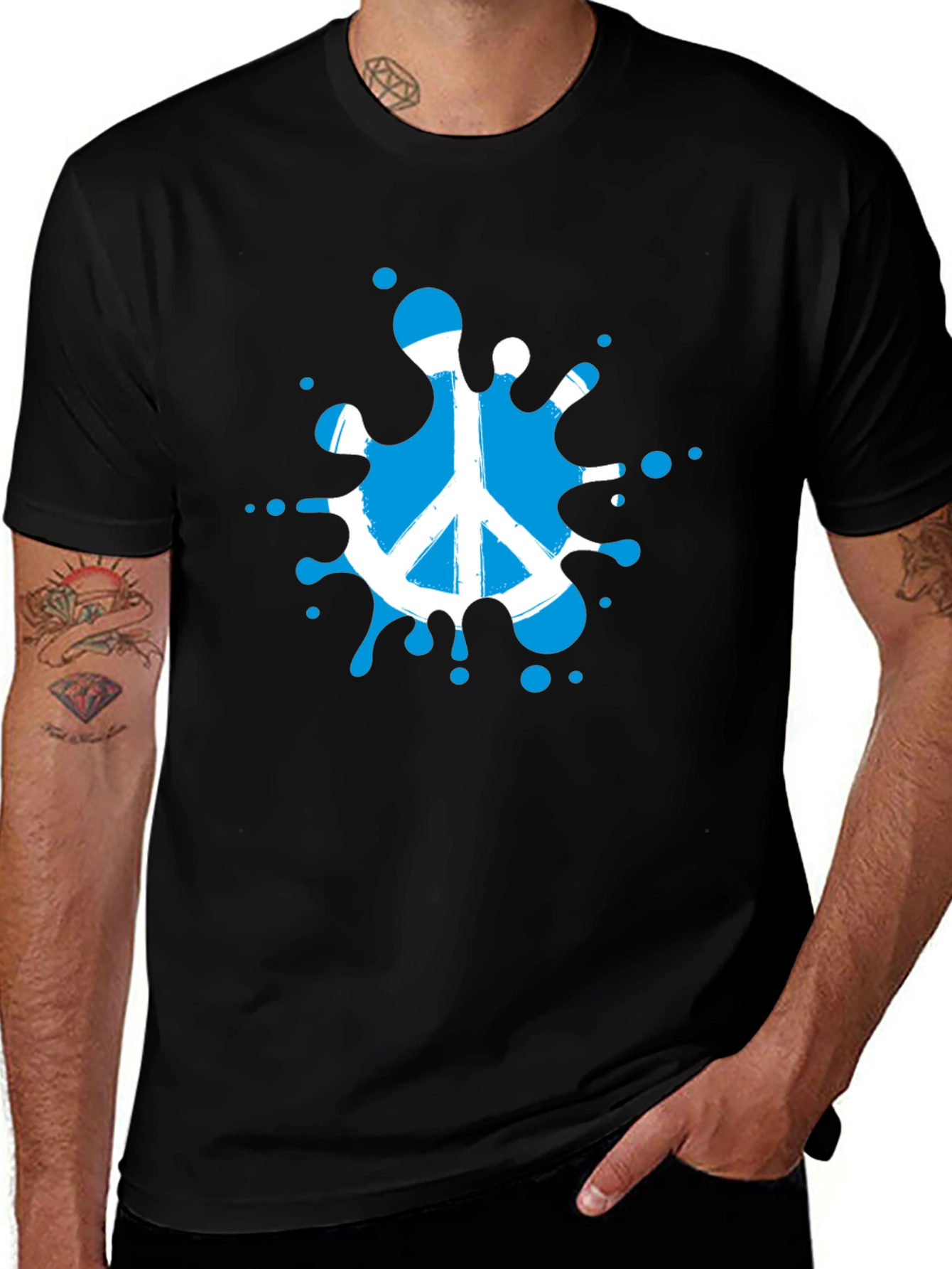 Peace Sign Splash Black T-Shirt