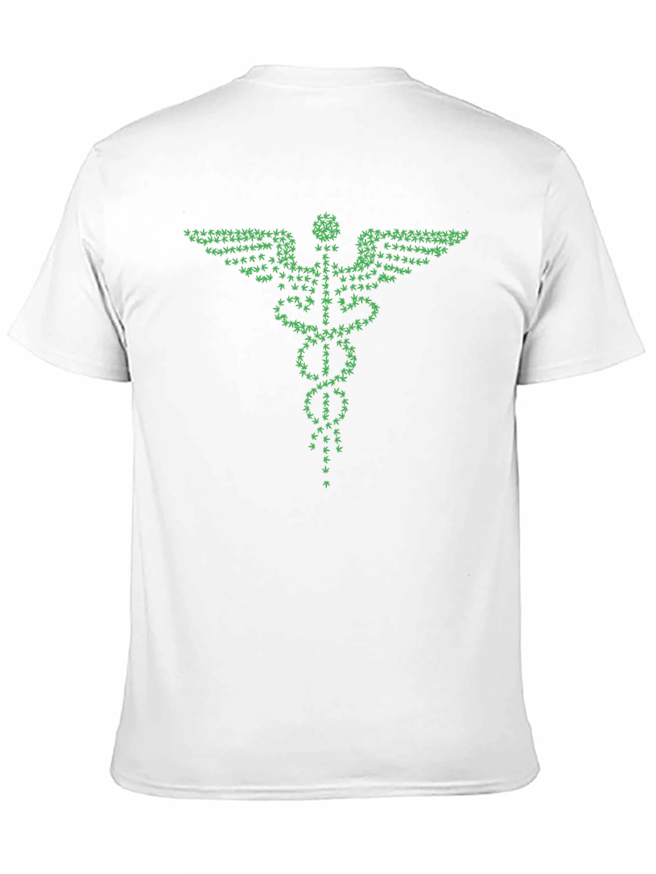 Green Caduceus T-Shirt - Cannabis Leaf Design