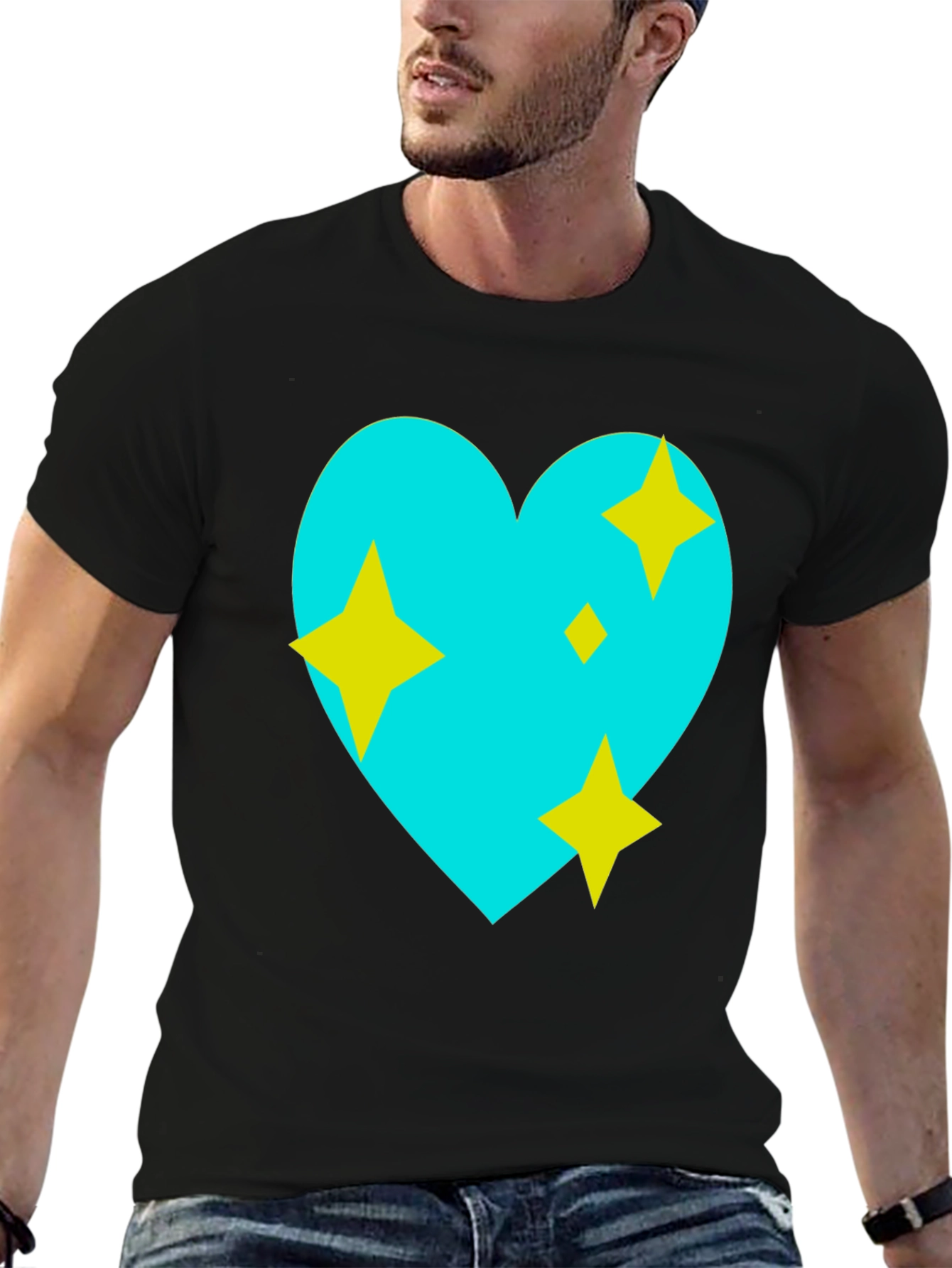 Sparkling Heart Graphic Tee - Black Cotton Blend