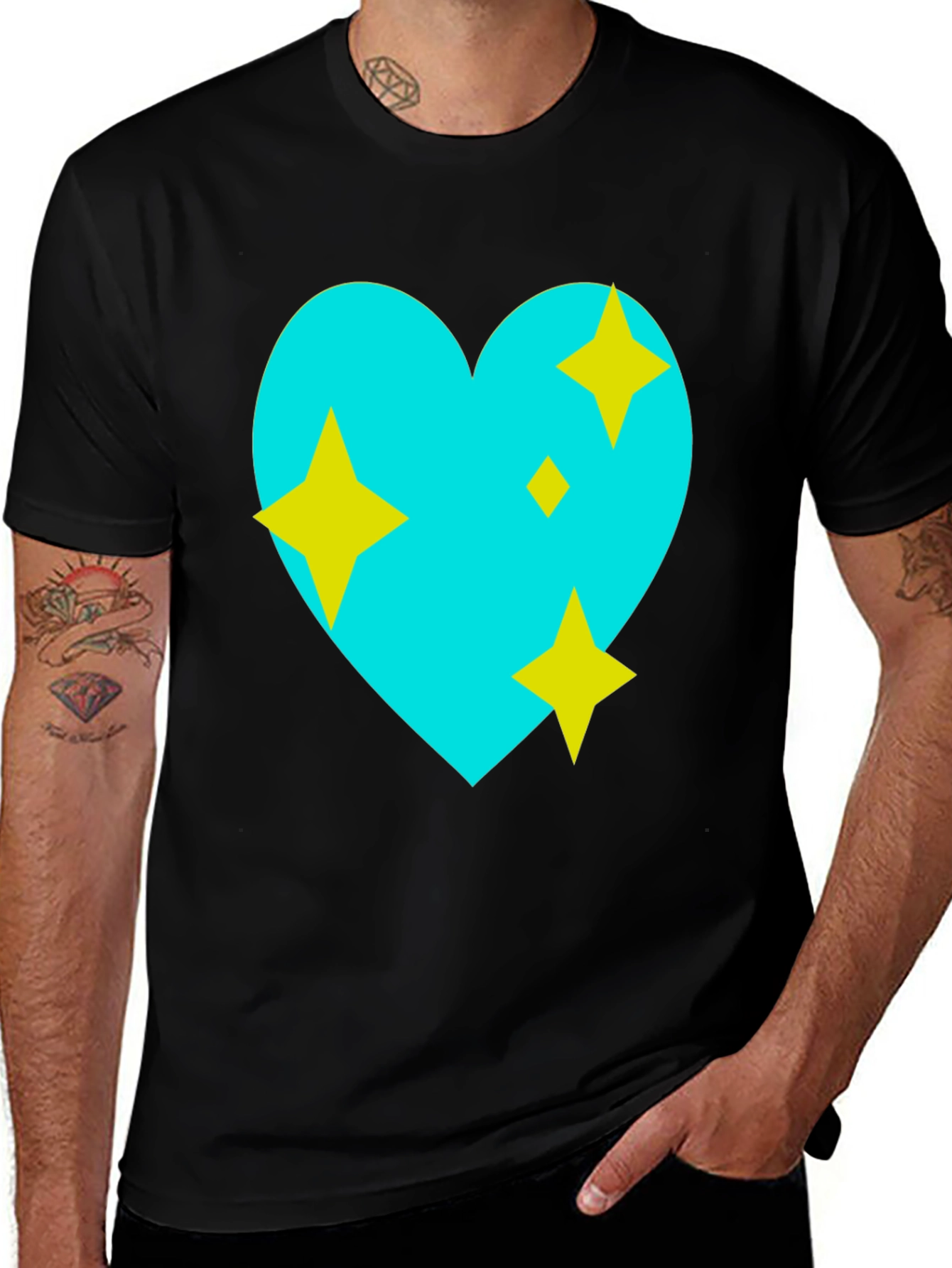 Sparkling Heart Graphic Tee - Black Cotton Blend