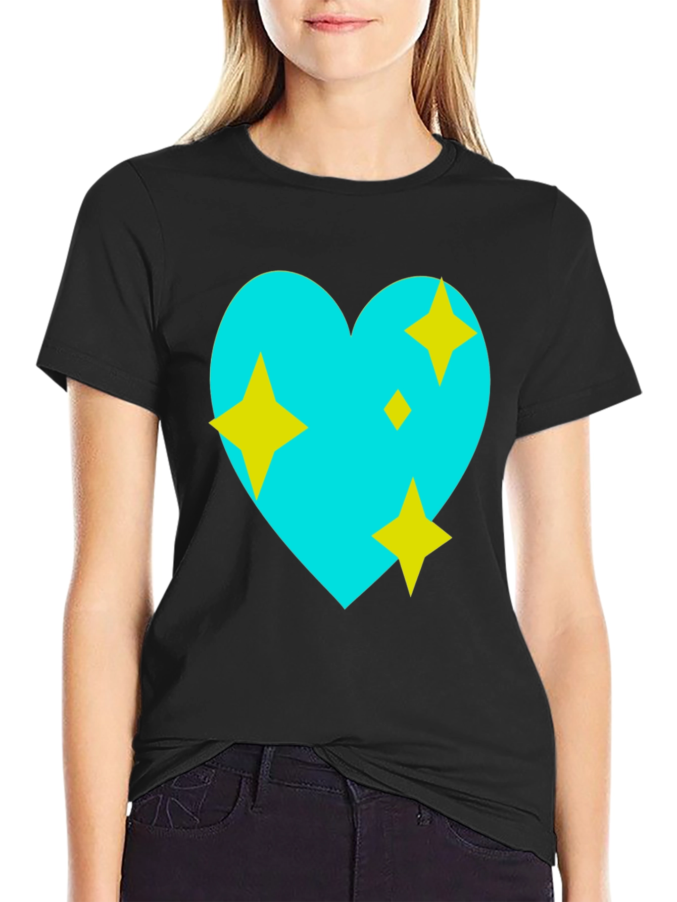 Sparkling Heart Graphic Tee - Black Cotton Blend