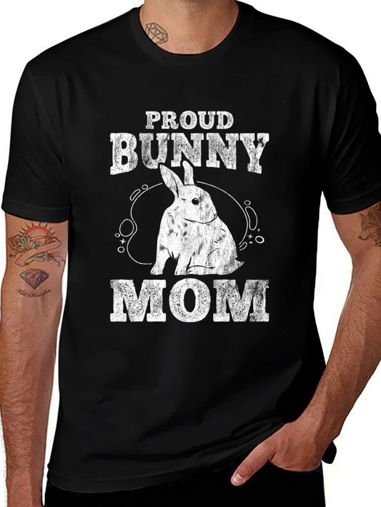 Proud Bunny Mom T-Shirt - Black Cotton Tee