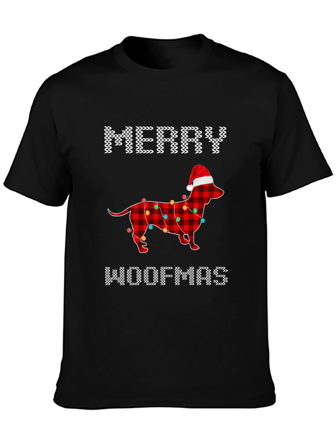 Merry Woofmas Dachshund Christmas Lights T-Shirt