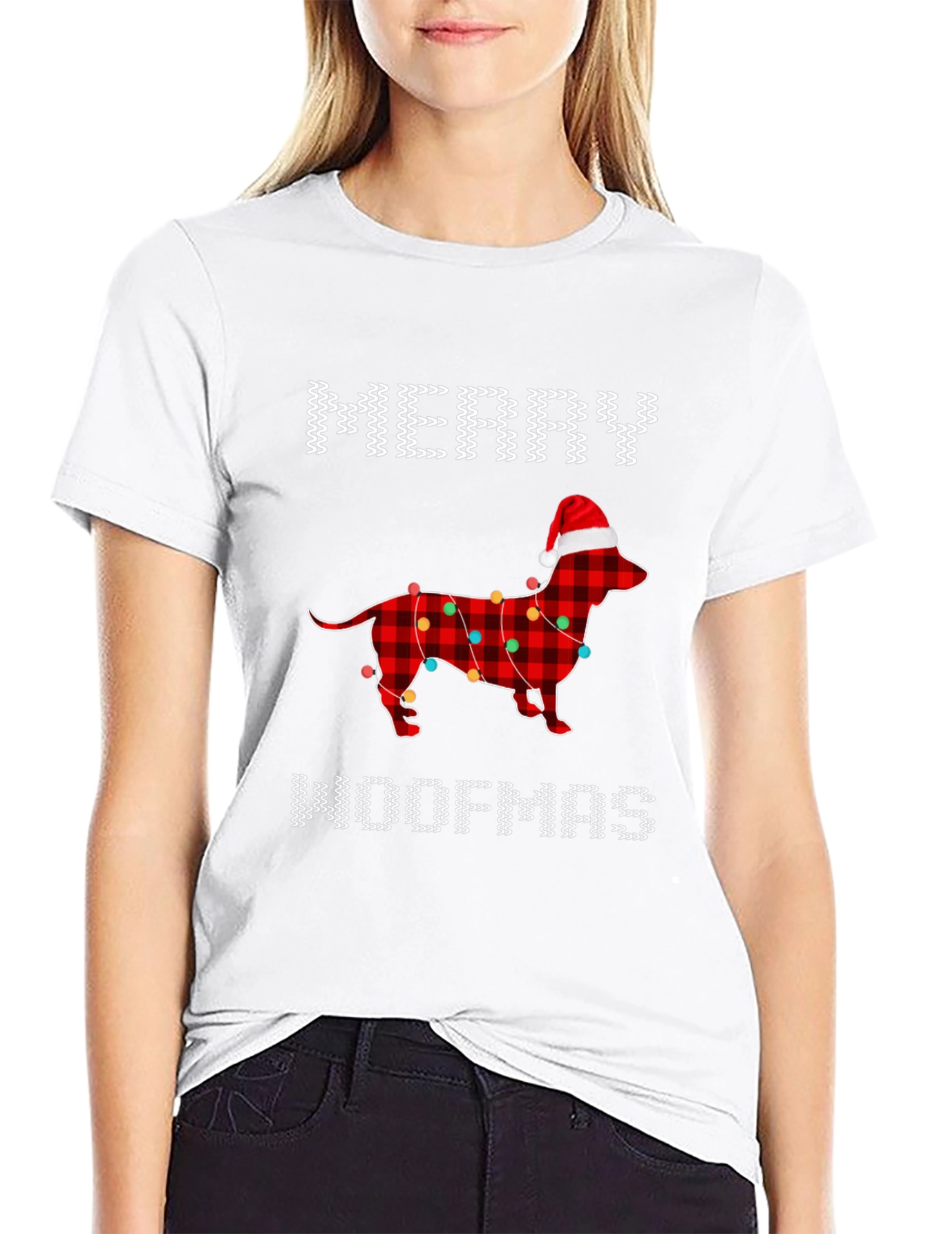 Merry Woofmas Dachshund Christmas Lights T-Shirt