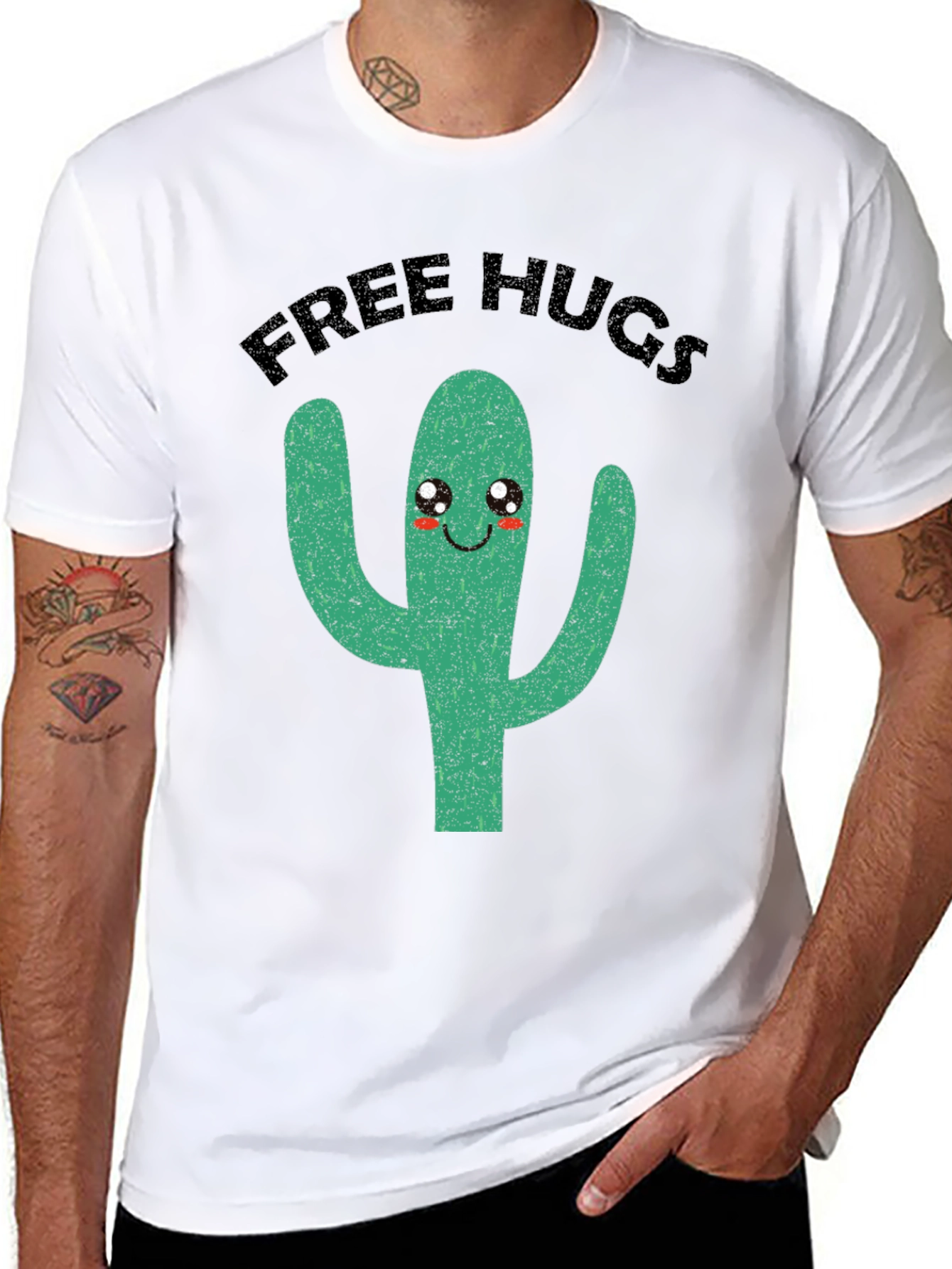 Free Hugs Cactus Graphic Tee - Funny Cute T-Shirt
