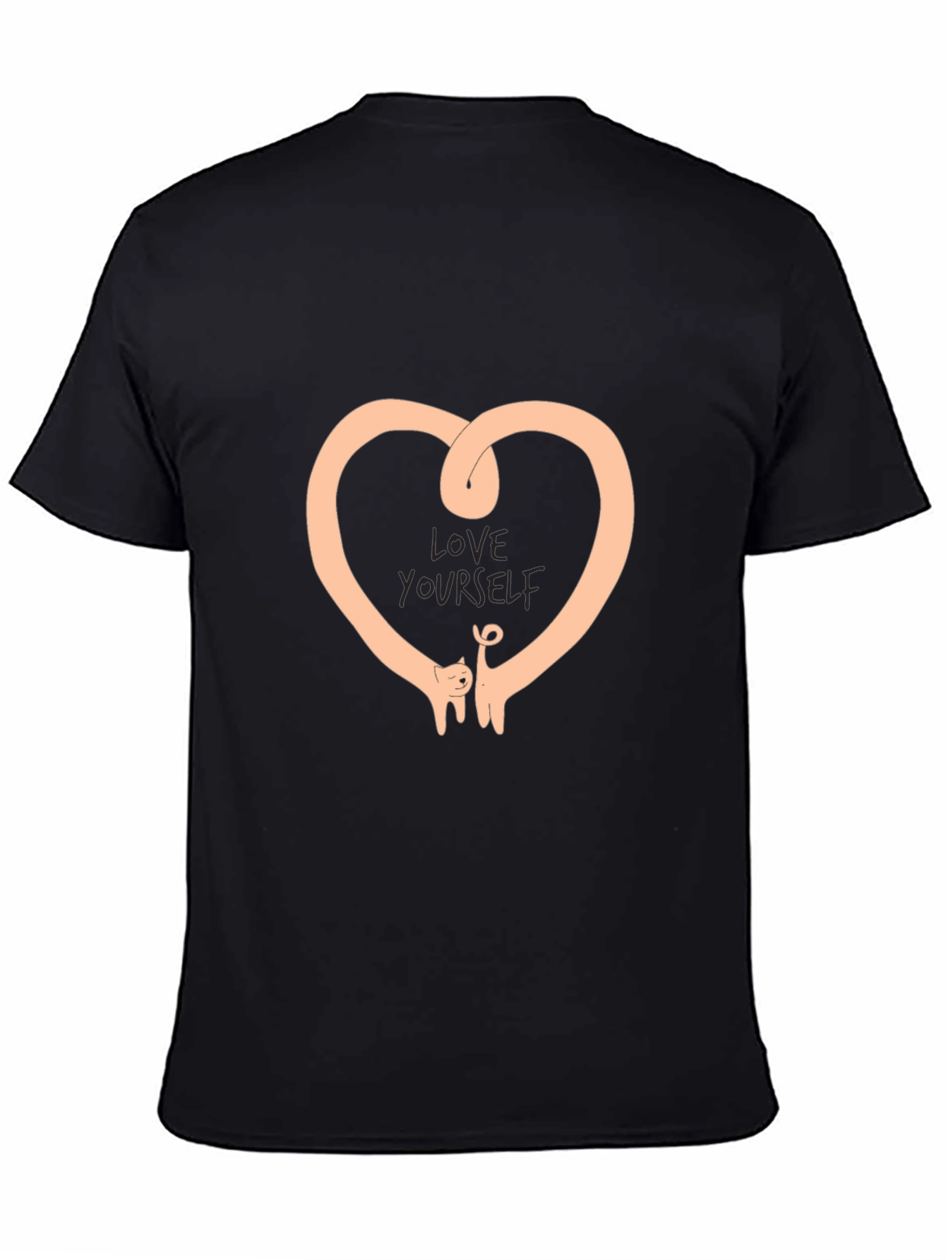 Love Yourself Heart Cat Graphic Black T-Shirt