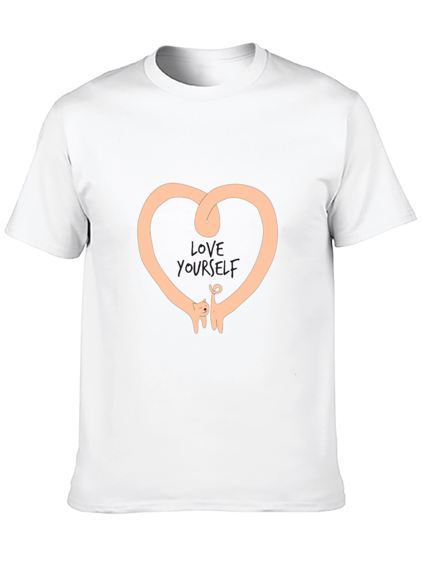 Love Yourself Heart Cat Graphic Black T-Shirt