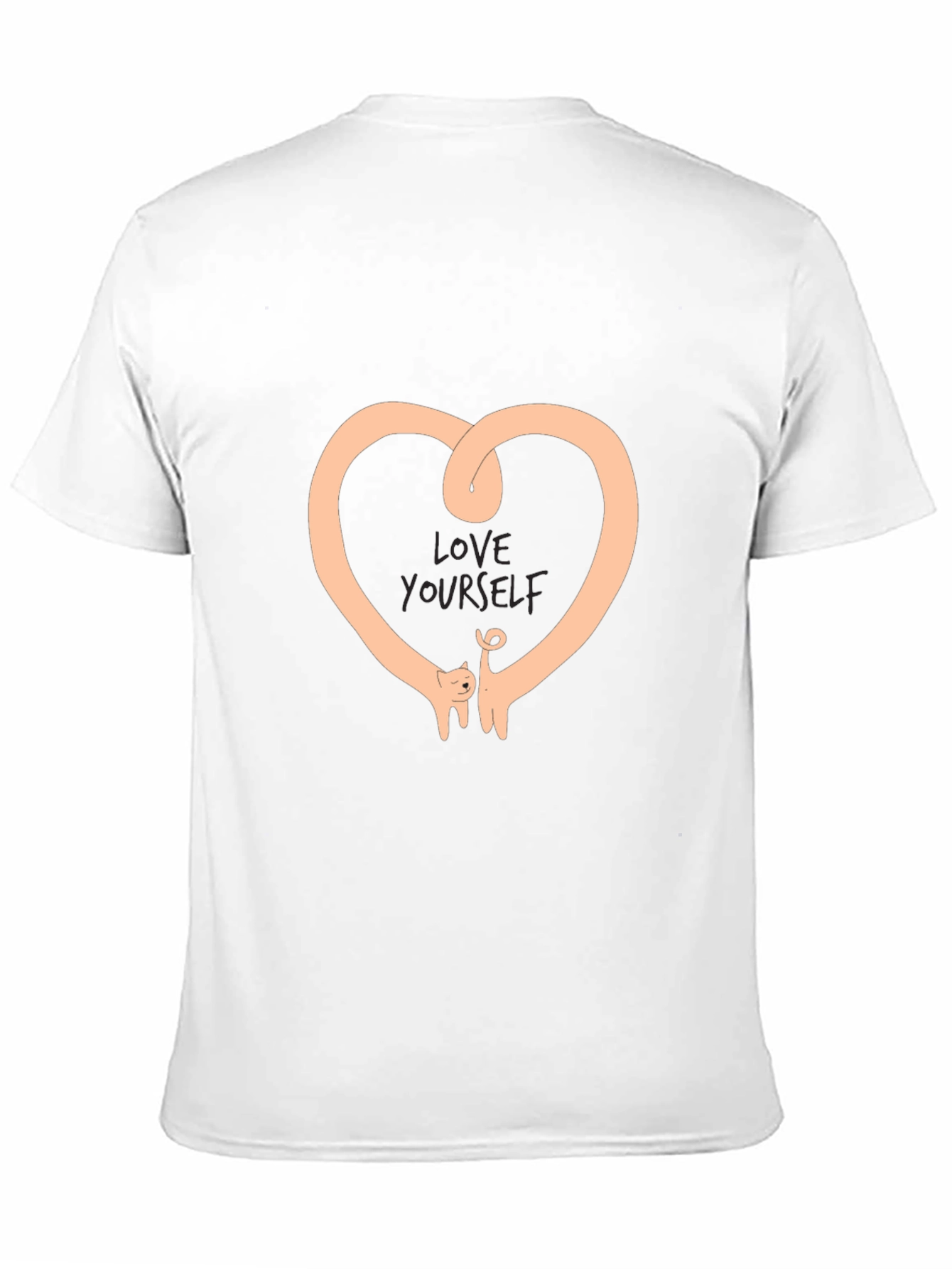 Love Yourself Heart Cat Graphic Black T-Shirt