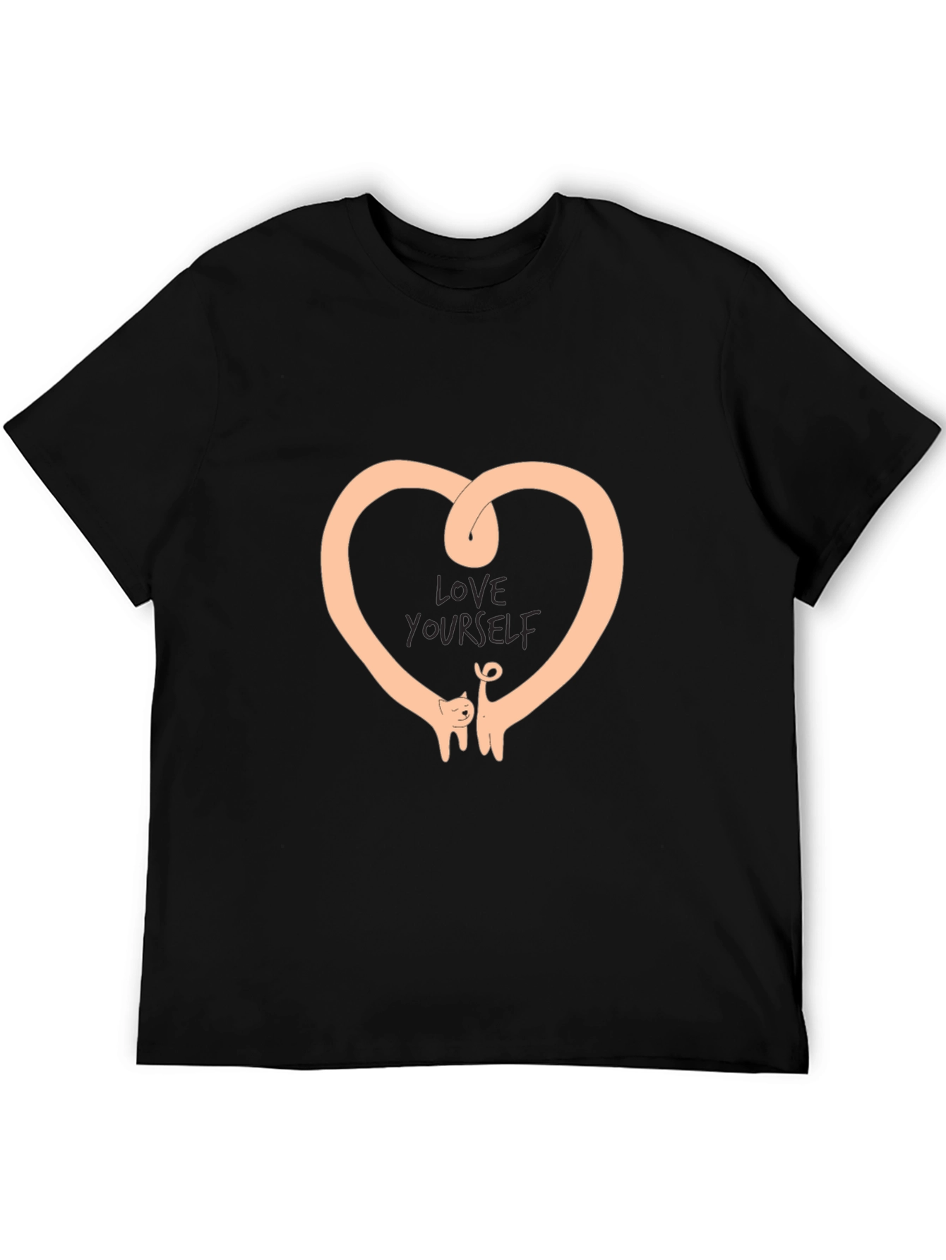 Love Yourself Heart Cat Graphic Black T-Shirt